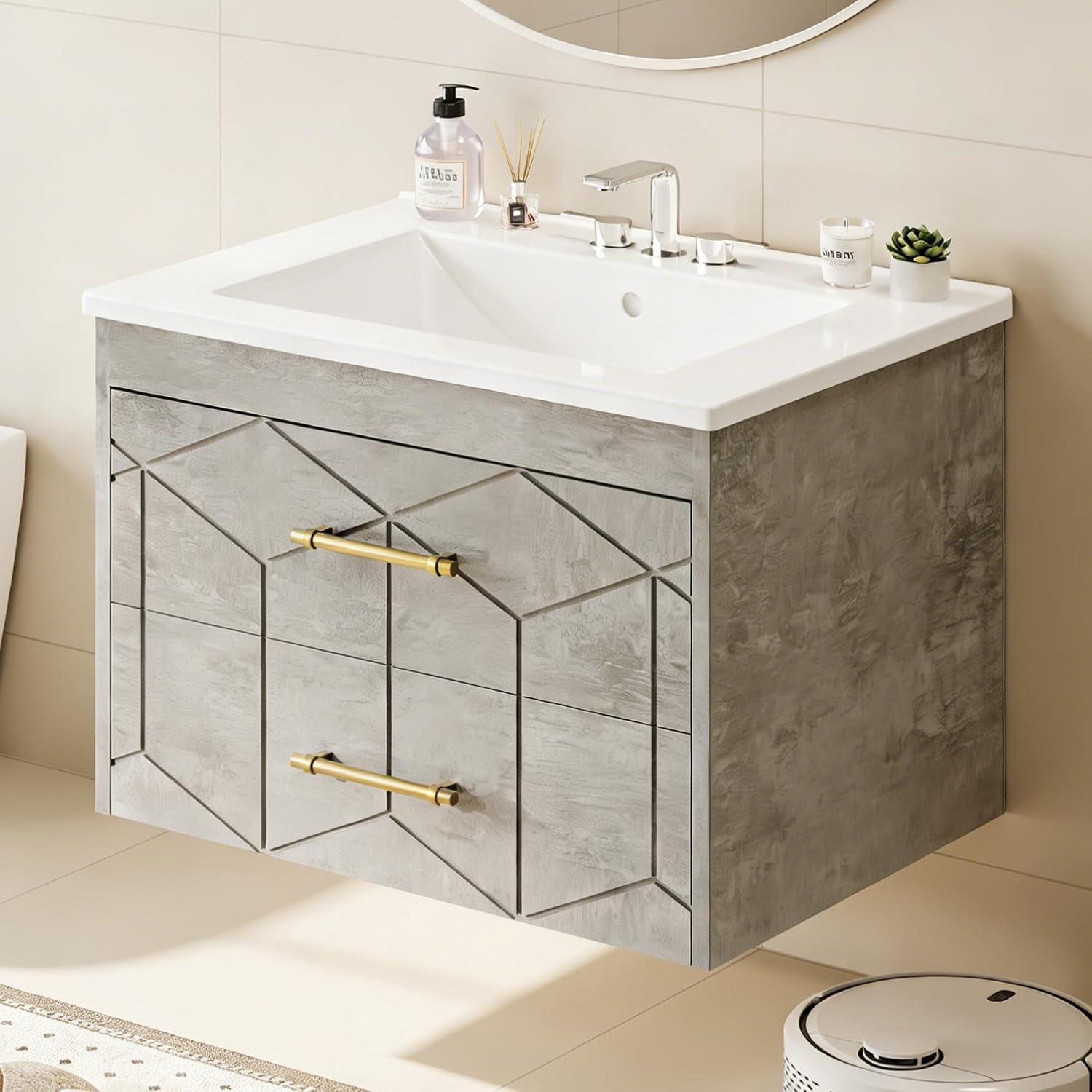IDEALHOUSE Floating Bathroom Vanity with Sink, 24 Inch, Grey