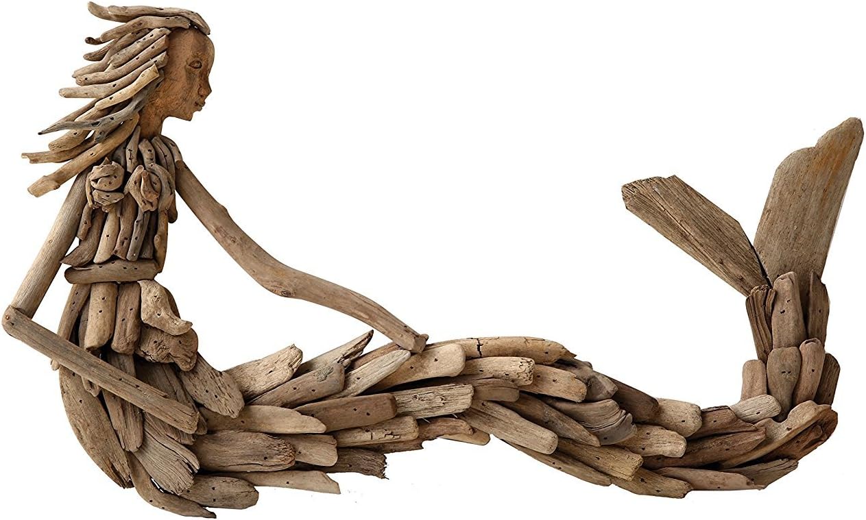 Creative Co-Op Driftwood Sitting Mermaid Wall Decoration, Brown Finish