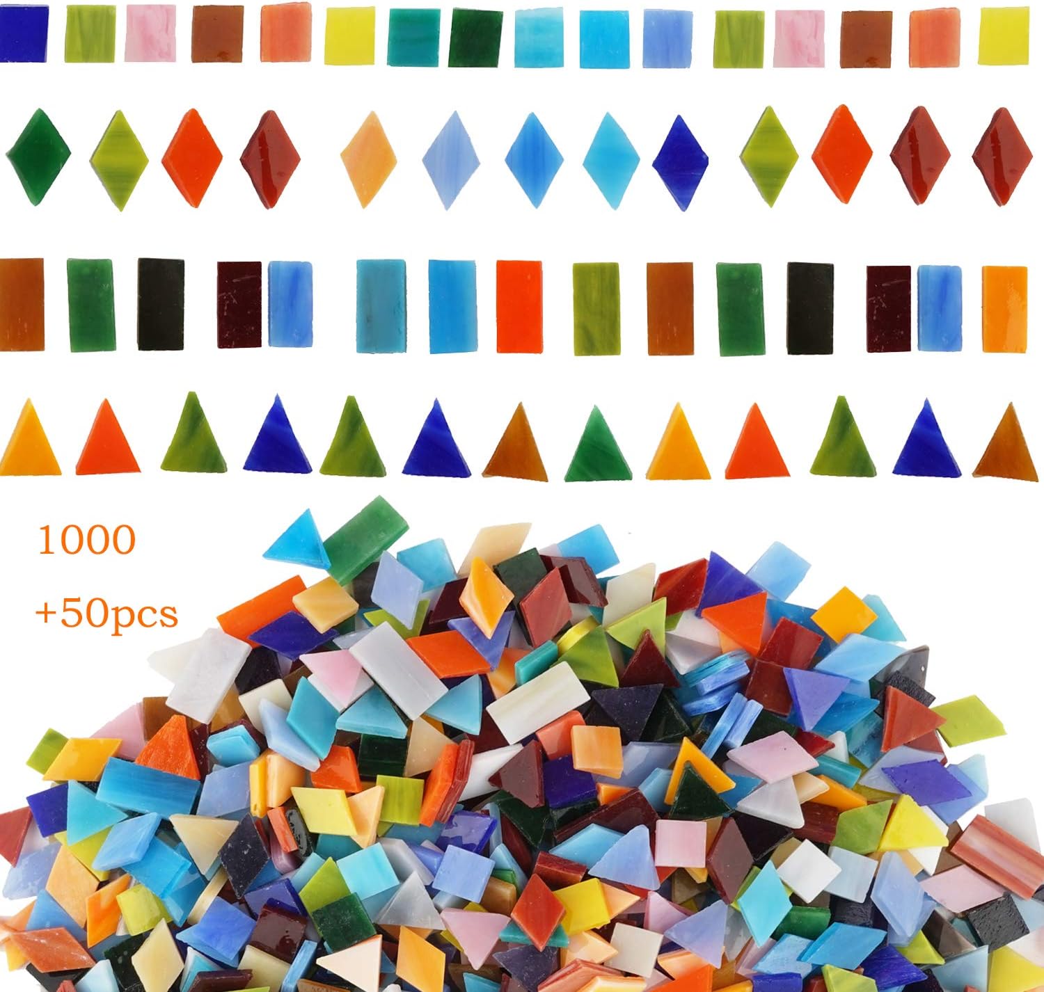 Lanyani Glass Mosaic Tiles for Crafts, 1050 Pcs, Mixed Shapes, Stained Glass