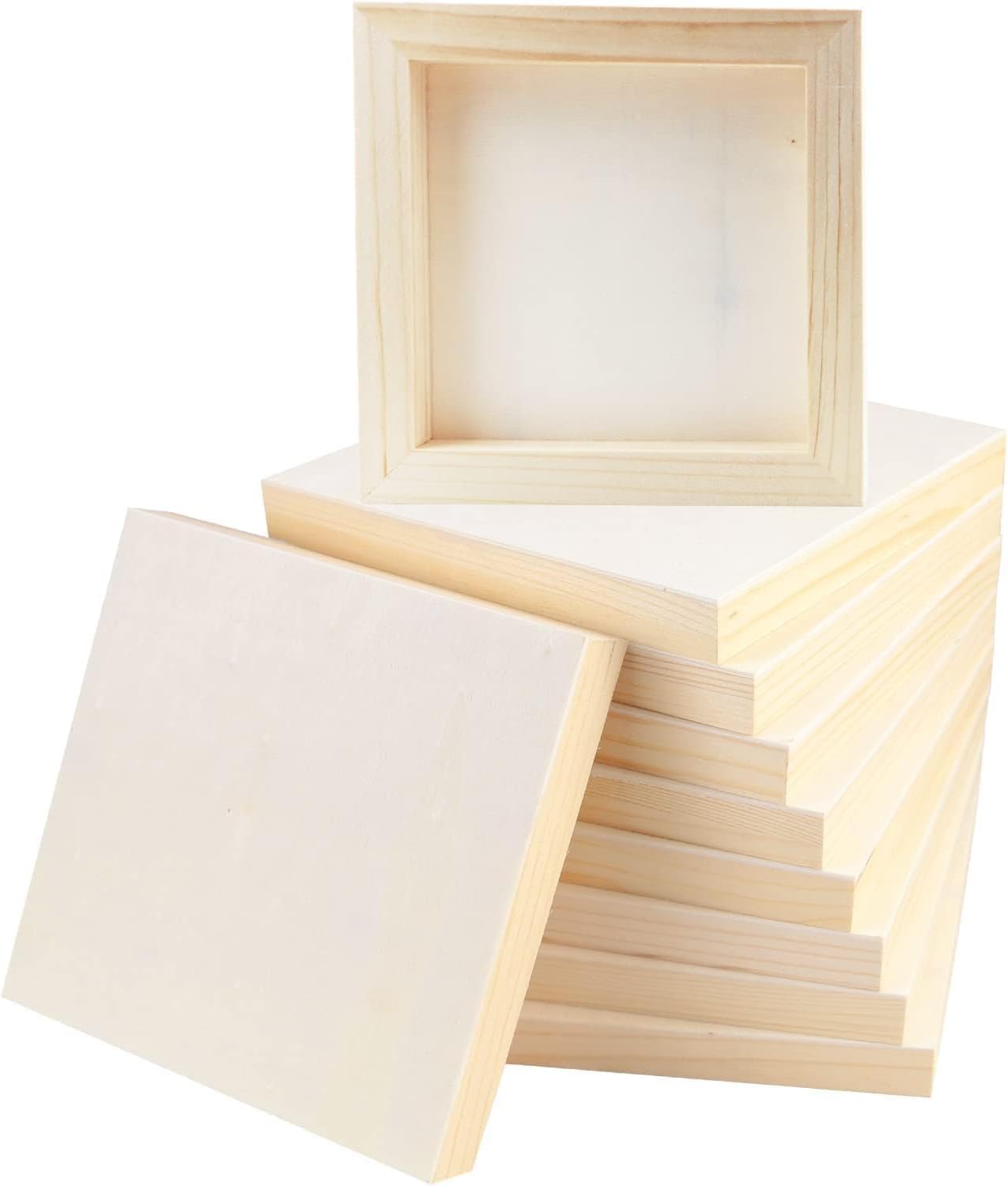 FSWCCK Unfinished Wood Canvas Panels, 6 x 6 Inch, 10 Pack, for Crafts and Painting