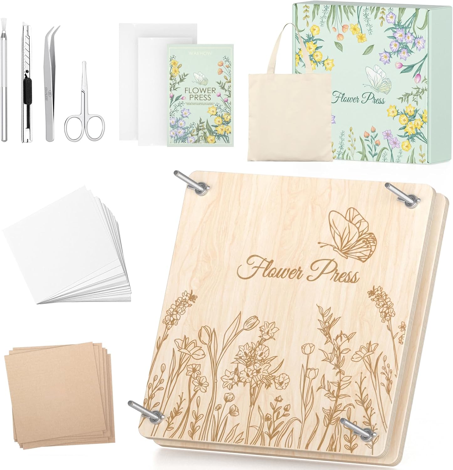 Wakhow Large Wooden Flower Press Kit, 11 x 11 Inch