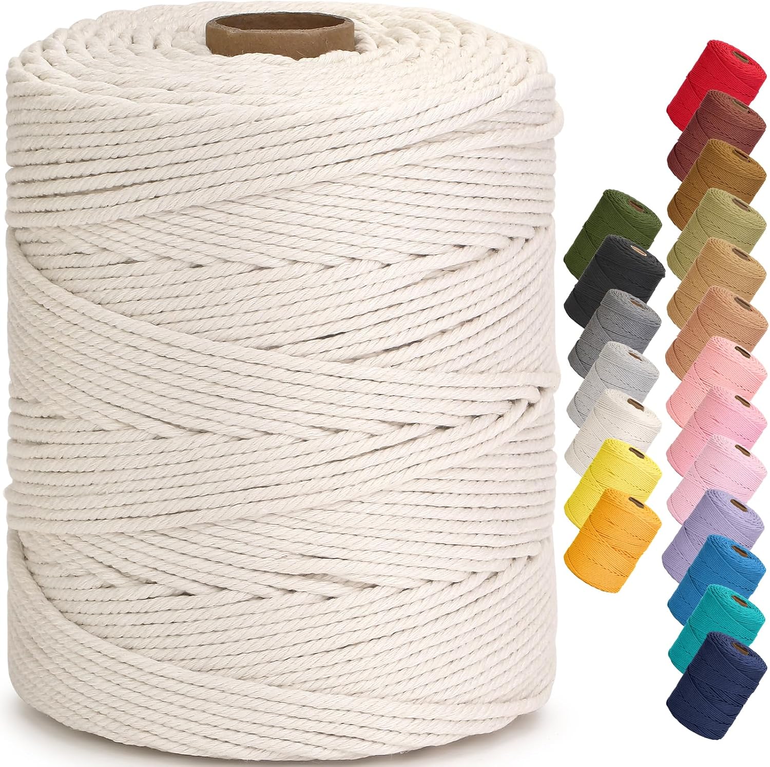 Macrame Cord, 4mm x 328 Yards, Soft Natural Cotton Rope