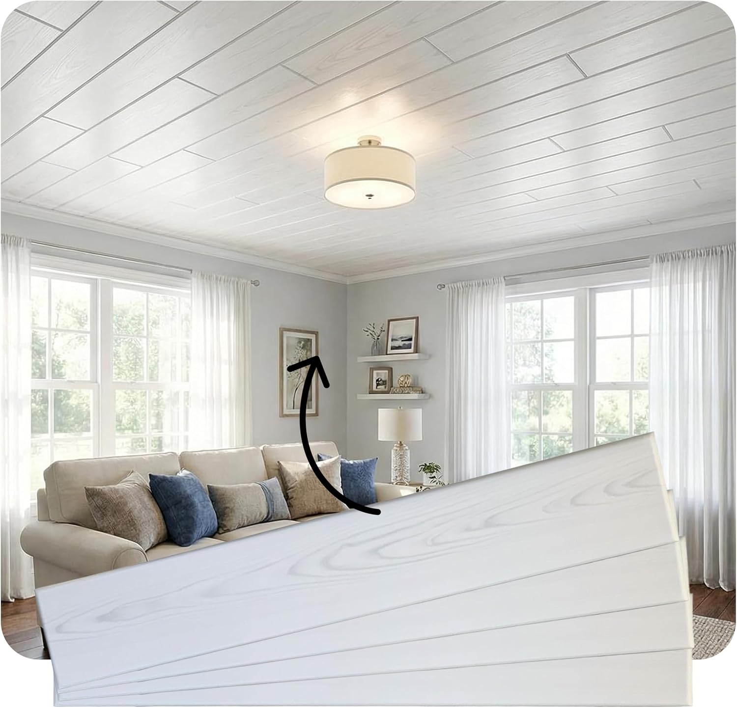 A LA MAISON CEILINGS Faux Wood Ceiling Planks, Country White, 48 Inch