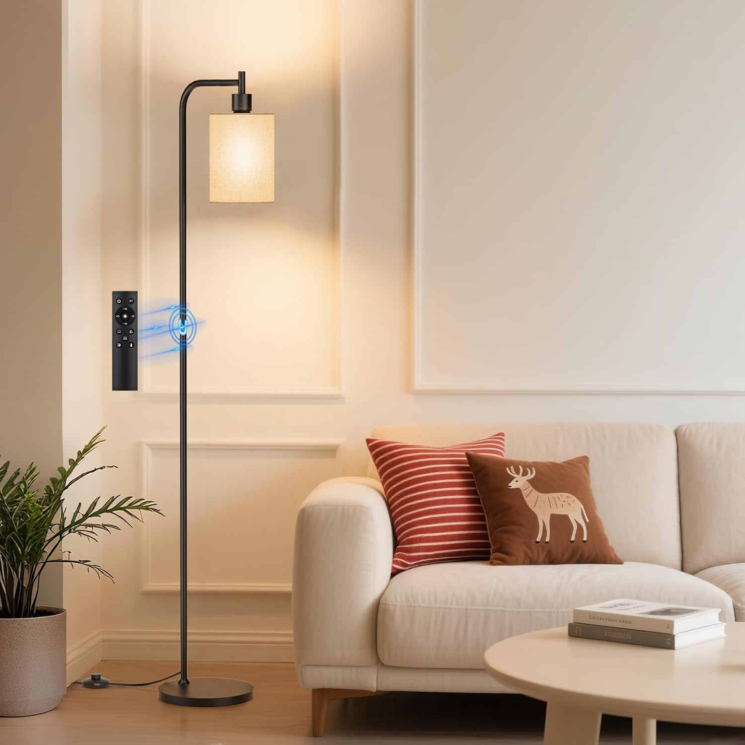 SIBRILLE Floor Lamp with Linen Shade, Dimmable, Remote Control, 3 Color Temperatures