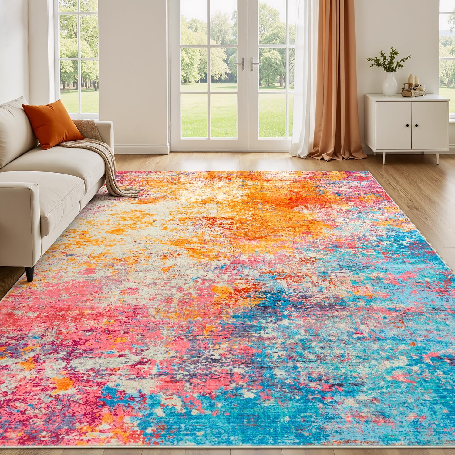 Rugflix 8 x 10 Colorful Rainbow Washable Area Rug for Living Room