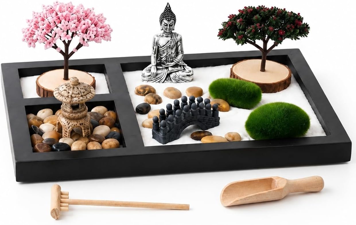 Mini Desktop Zen Sand Garden with Buddha Decor, for Desk
