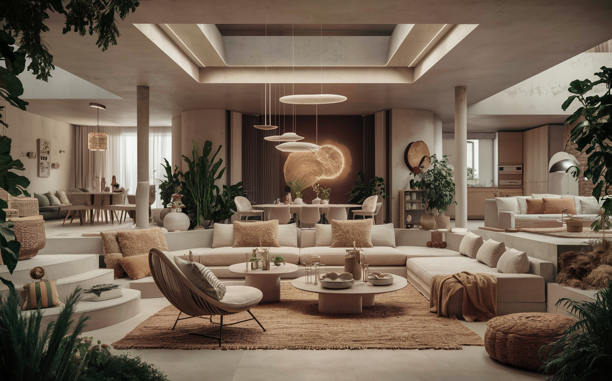 Futuristic home interior seamlessly blending modern design elements