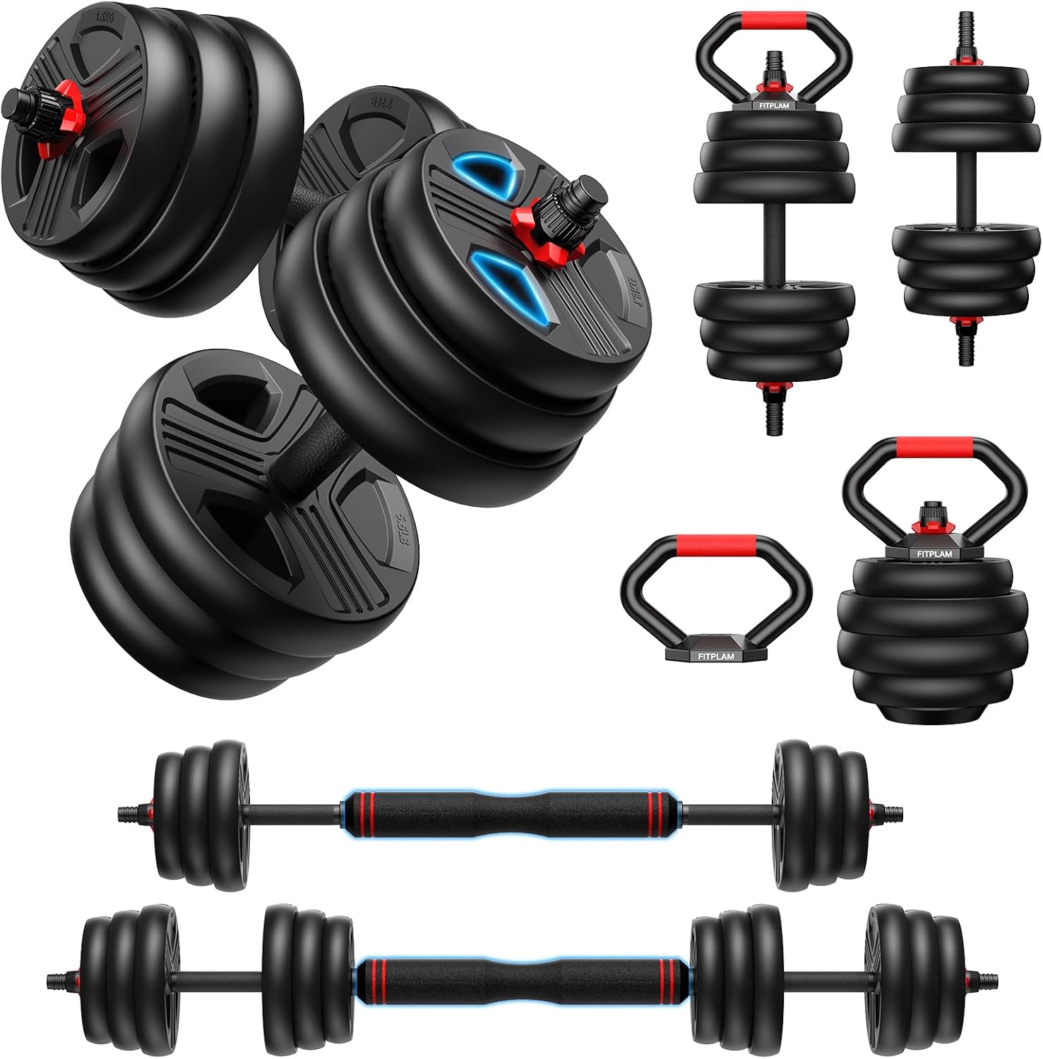 Adjustable Dumbbell Set, 20 to 90 lb, Free Weights Set with Upgraded Nut