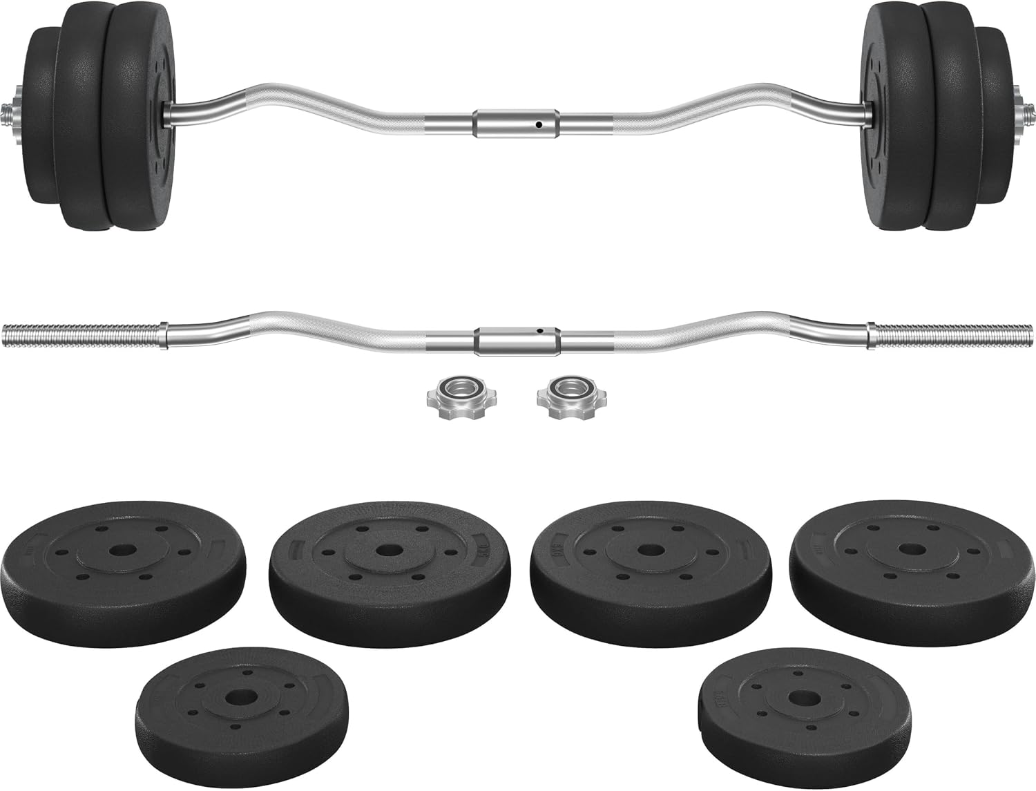 Yaheetech Curl Bar with Weights, Adjustable W-Shaped Barbell Home Gym Set