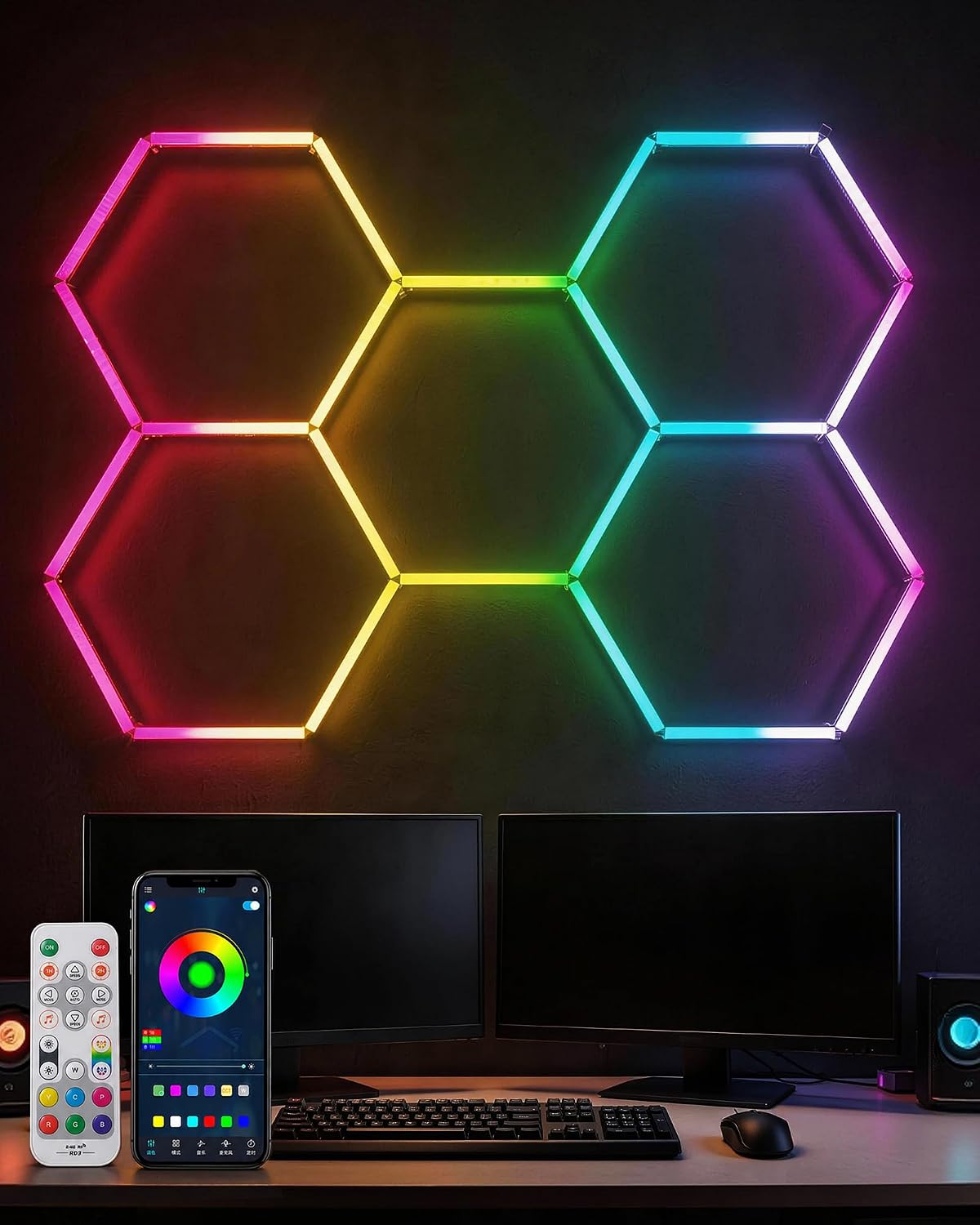 RGB Hexagon LED Garage Lights, 5 Grid, Smart App Control with Music Sync