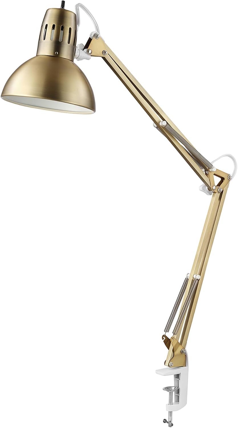 Globe Electric 32 Inch Multi-Joint Desk Lamp with Metal Clamp, Matte Brass