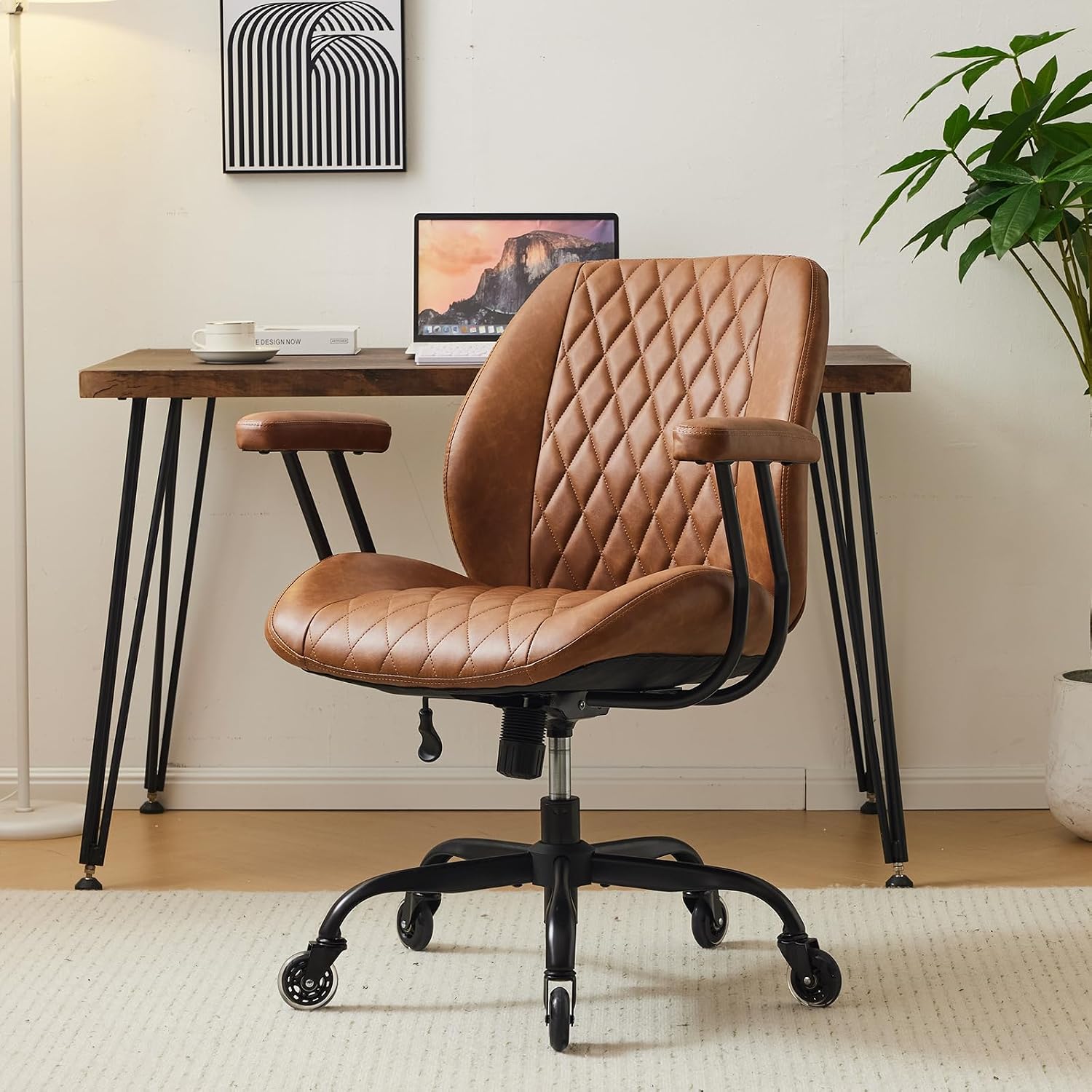 YFO Home Office Desk Chair, Ergonomic Computer Chair with Lumbar Support and Rubber Casters
