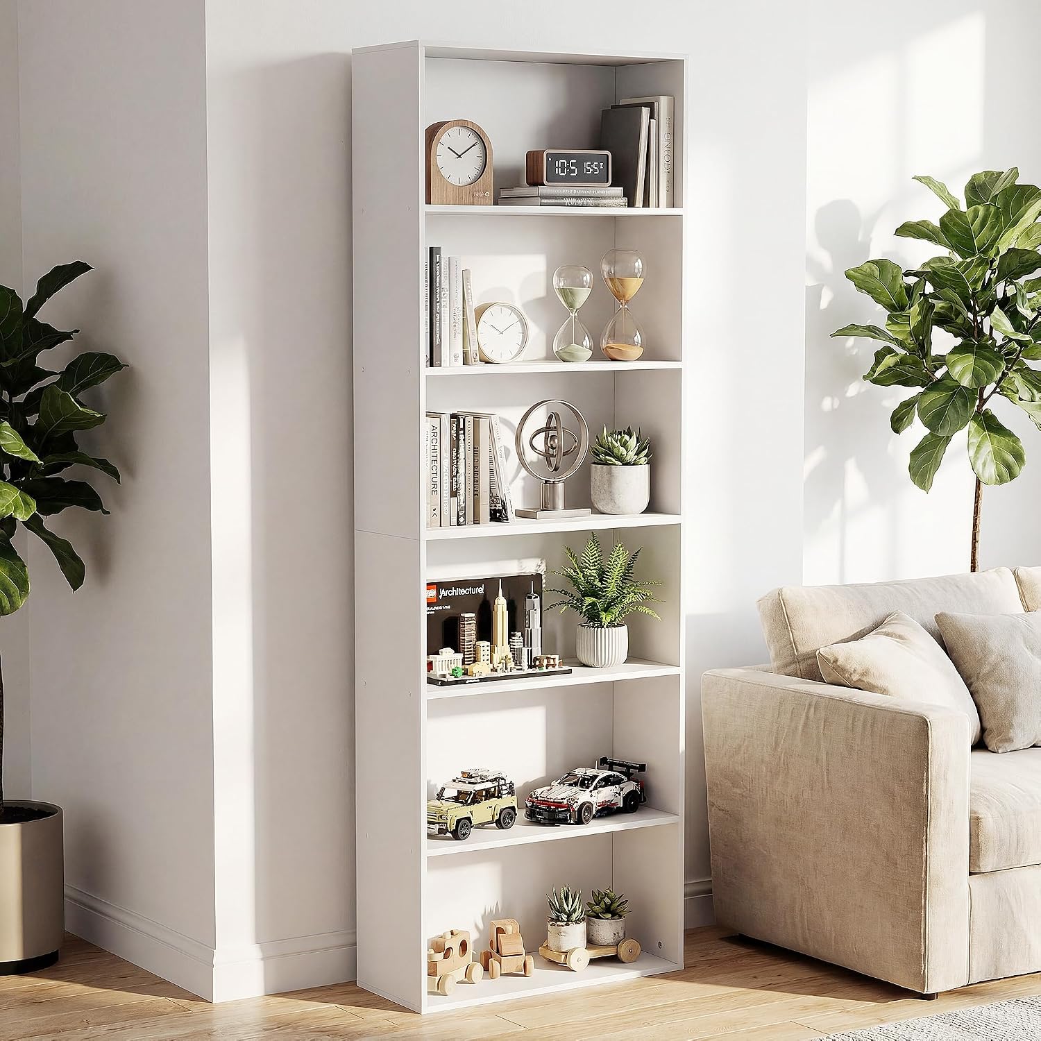 GRUSIGN 71 Inch Tall 6-Tier Bookshelf, Large Open Display Bookcase