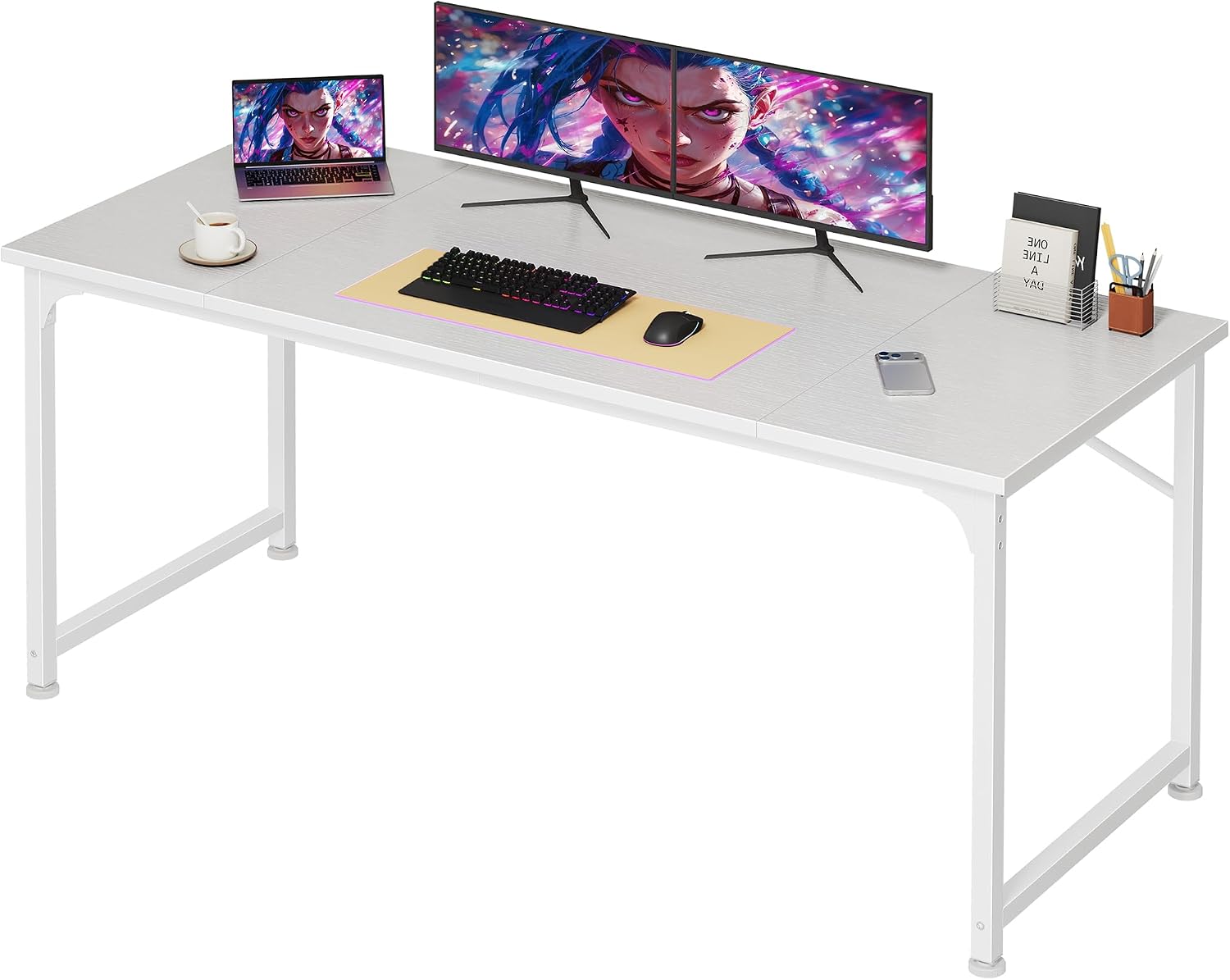 PRAISUN 55 Inch Computer Desk, Spacious Desktop, White