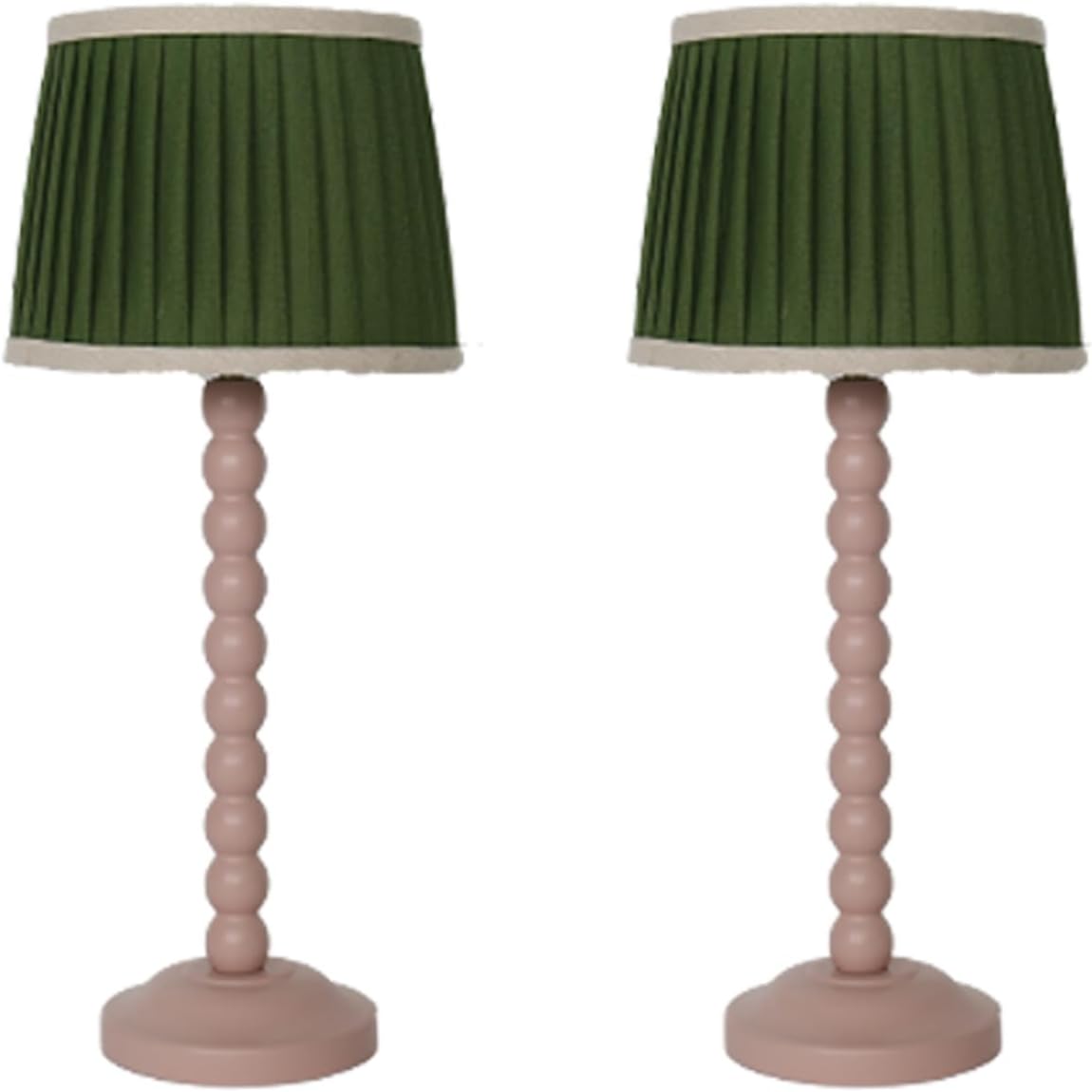 Pink Wood Base Table Lamp, Country Style Desk Lamp with Pleated Shade
