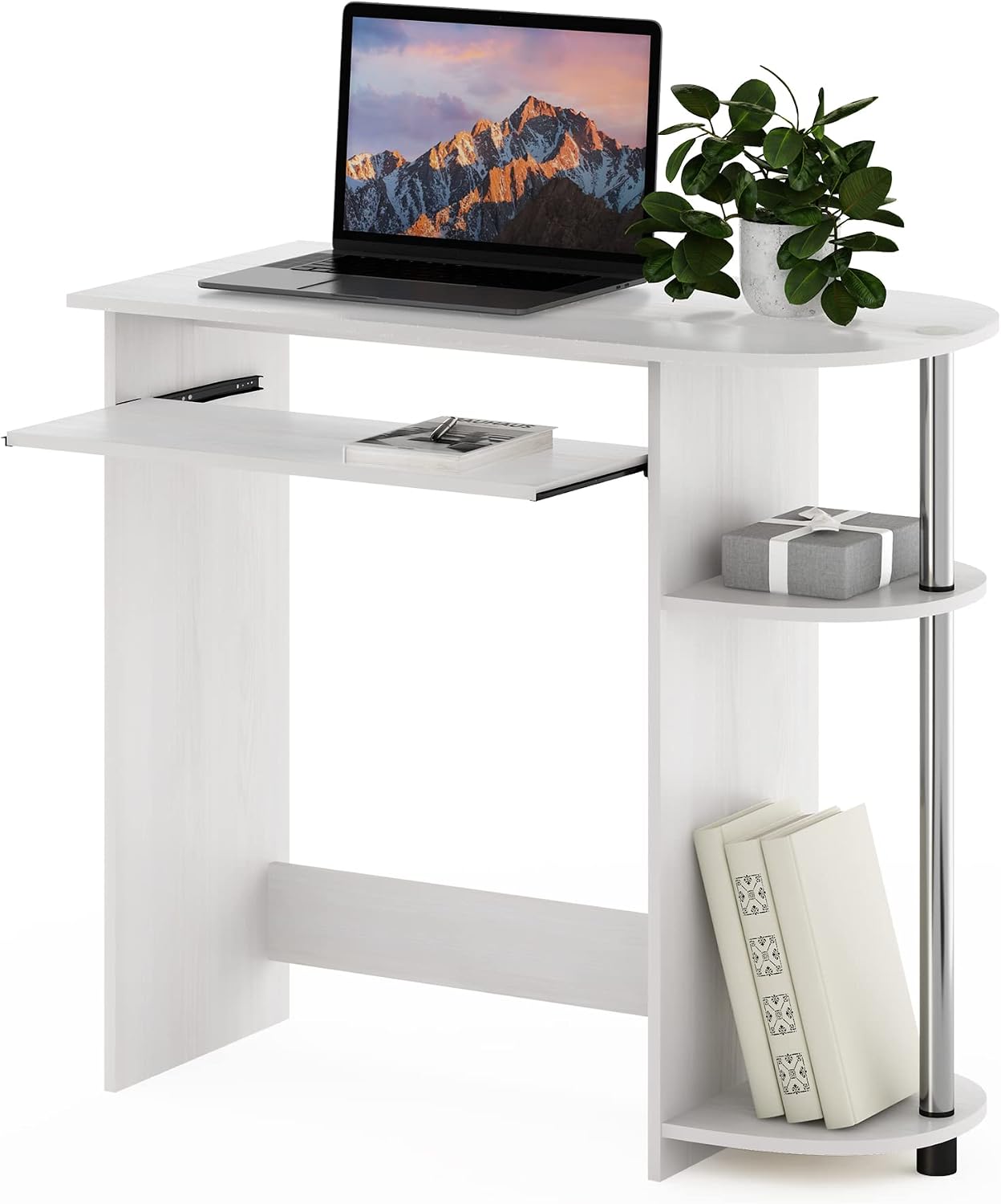 Furinno Simplistic Easy Assembly Computer Desk with Keyboard Tray, White