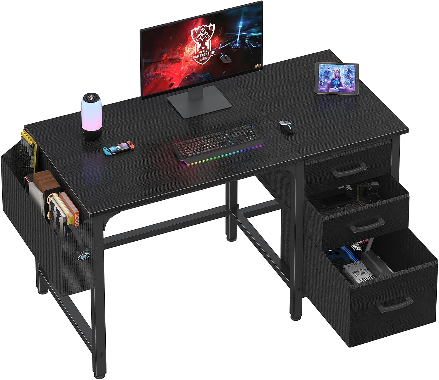 Lufeiya 47 Inch Reversible Computer Desk with File Drawers and Cabinet