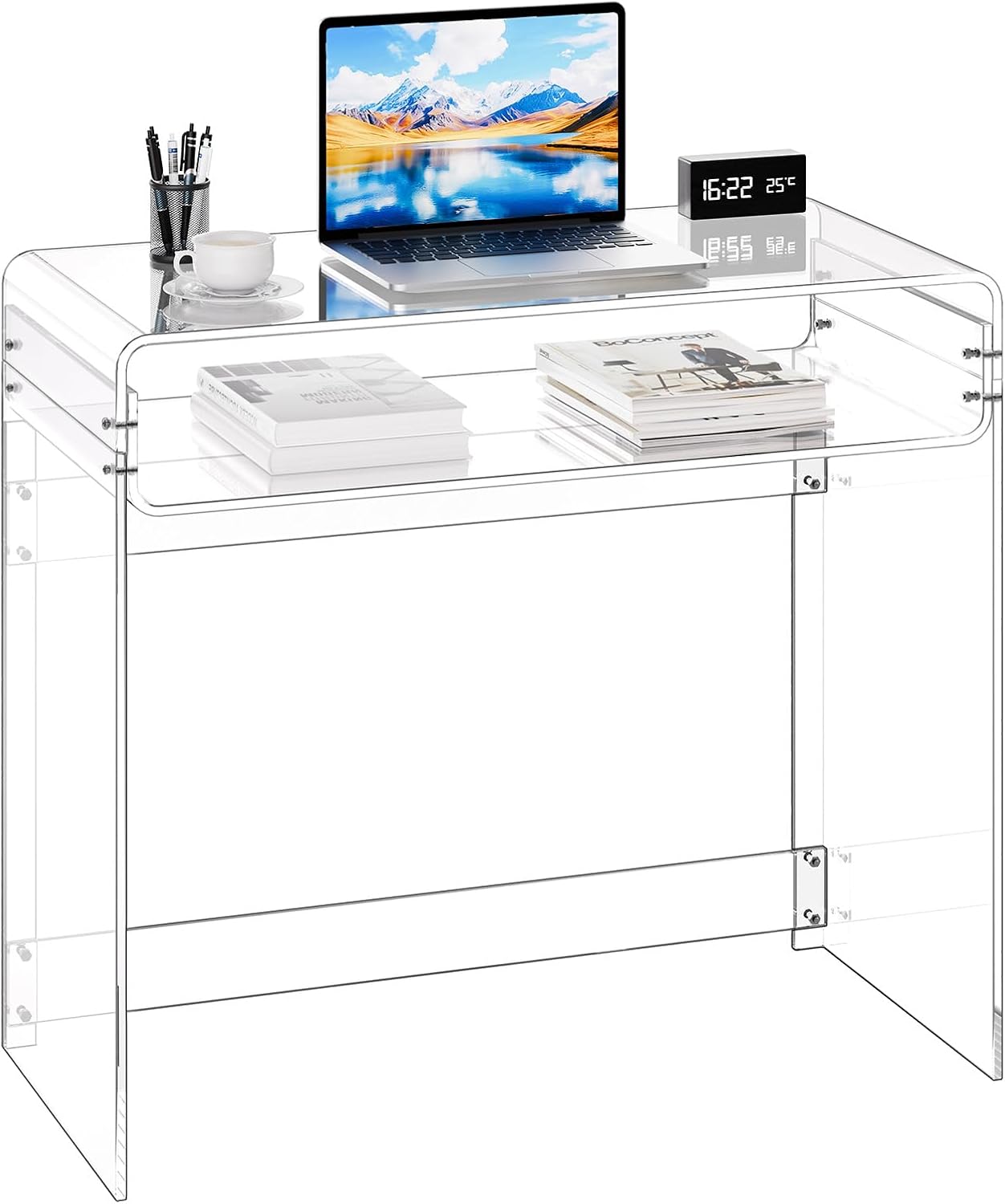 VEVOR Clear Acrylic Laptop Study Desk with Storage Shelf