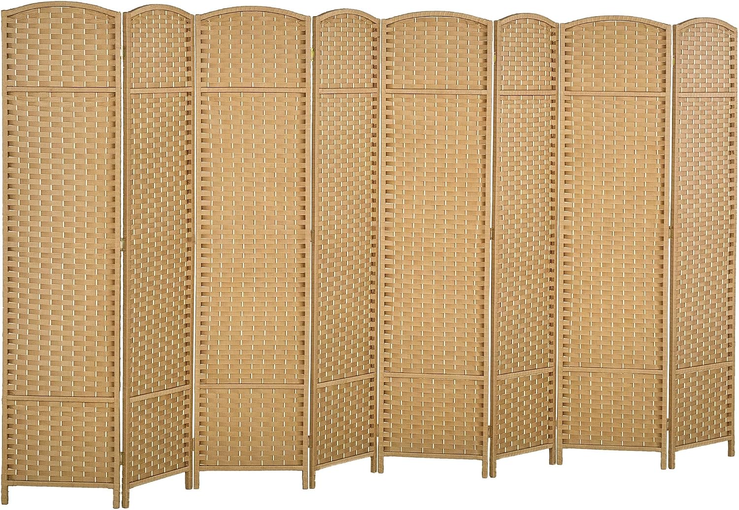 HOMCOM 8 Panel Folding Room Divider and Privacy Screen, 5.6 Ft Tall, Natural Wood