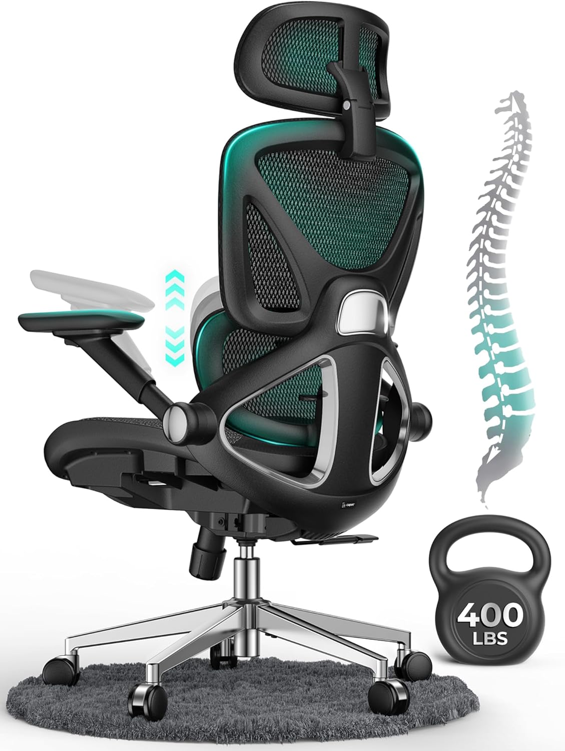 CAPOT Ergonomic Mesh Office Chair, High Back, Adjustable Lumbar, 400 lb