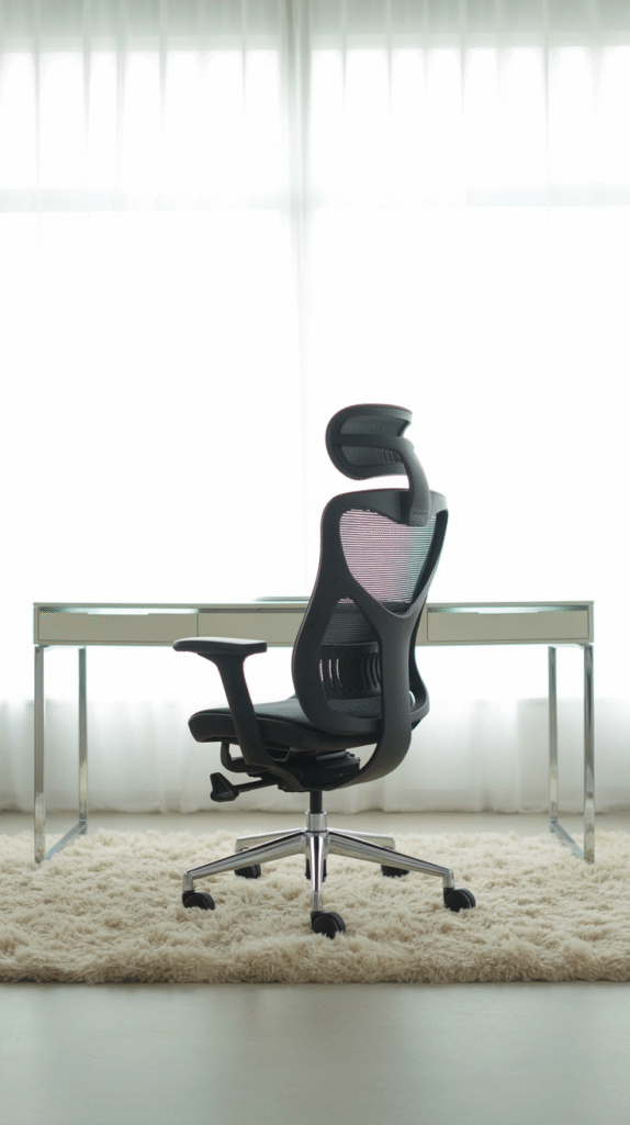 Ergonomic office chair paired with a standing desk