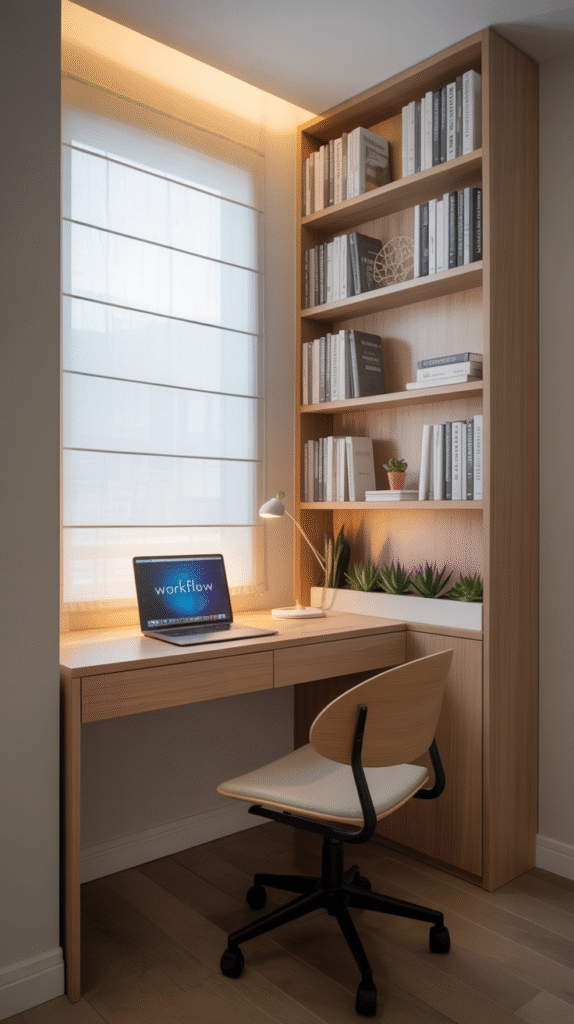 Dedicated home workspace corner with a clean desk setup