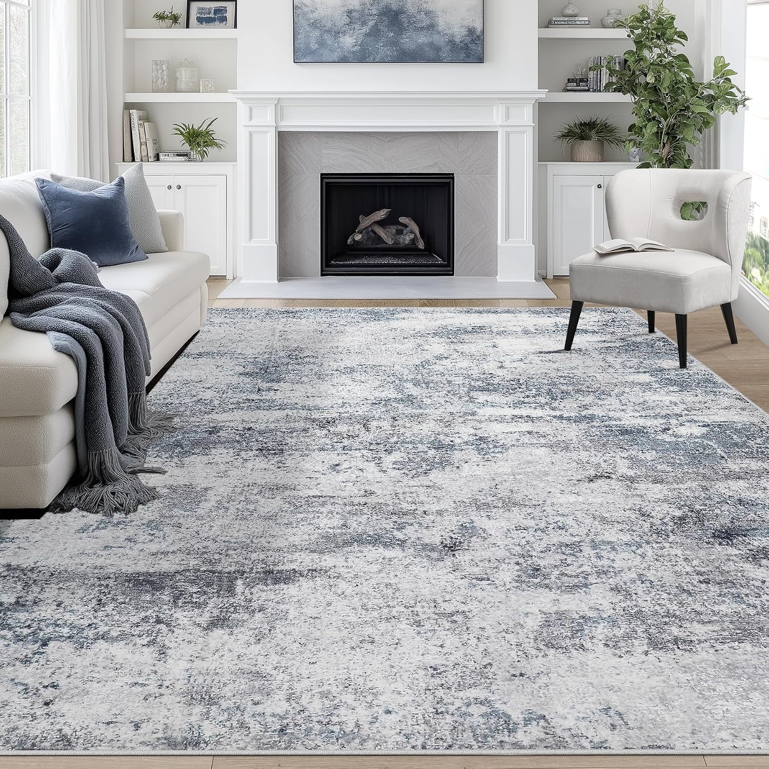 8 x 10 Washable Area Rug for Living Room and Bedroom, Blue Grey