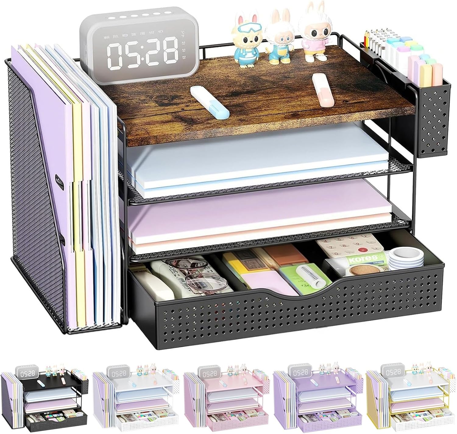 Wood Desk Organizer with File Holder and Catalog Racks