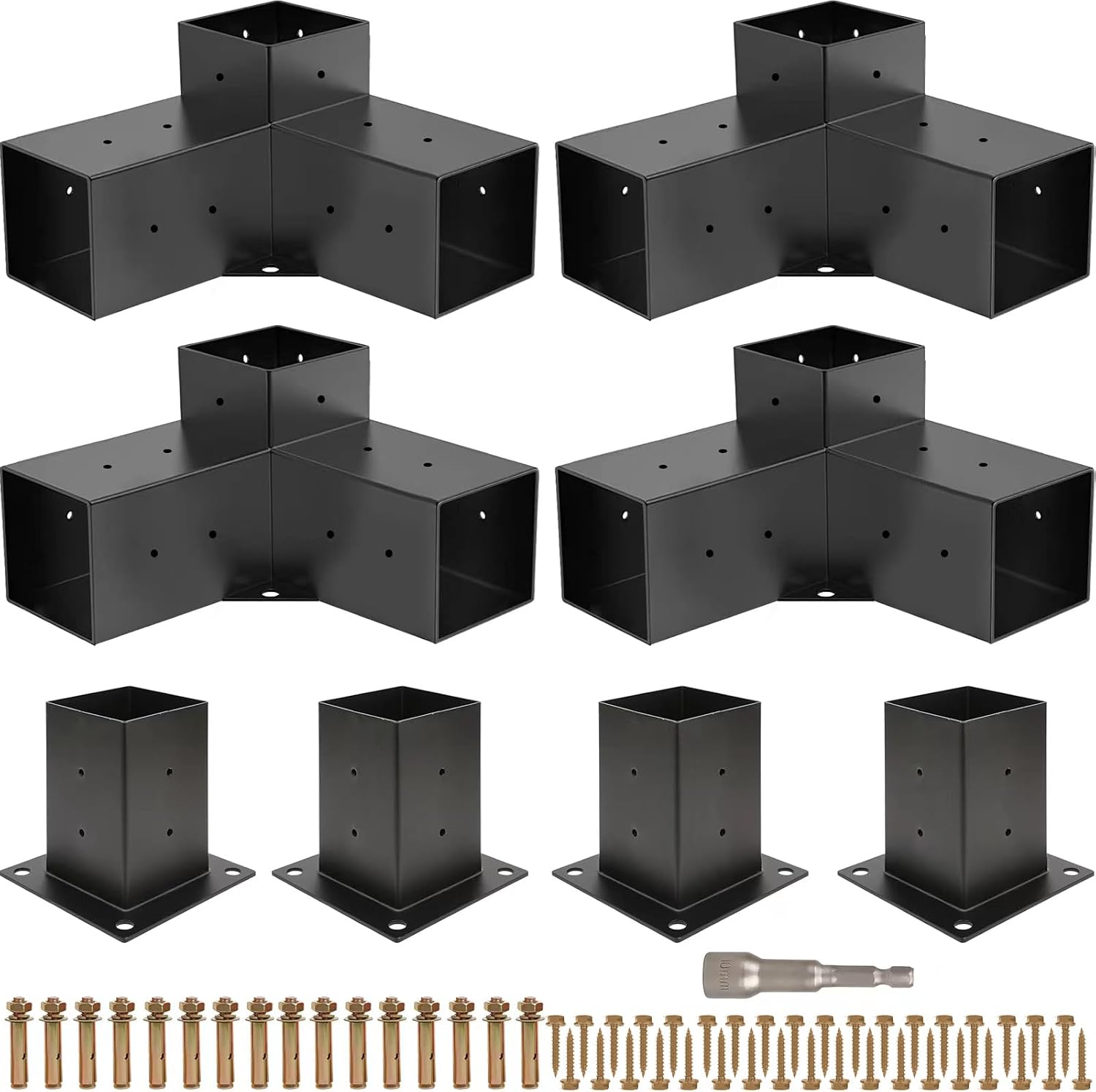 Pergola Kit, 3-Way Right Angle Corner Brackets and Post Bases, DIY Woodworks