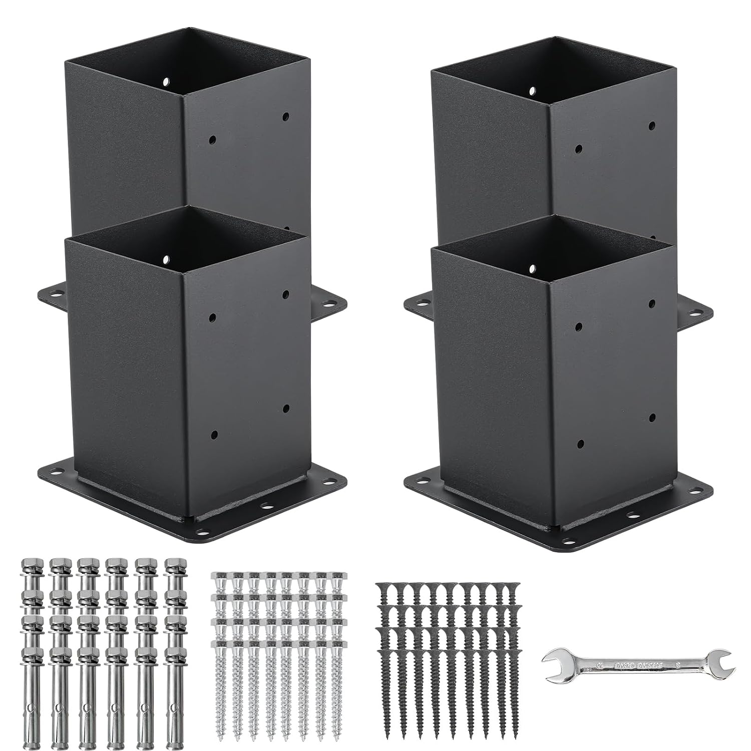 4x4 Post Base, 4 Pcs, Post Anchors, 13GA Steel with Black Powder Coat