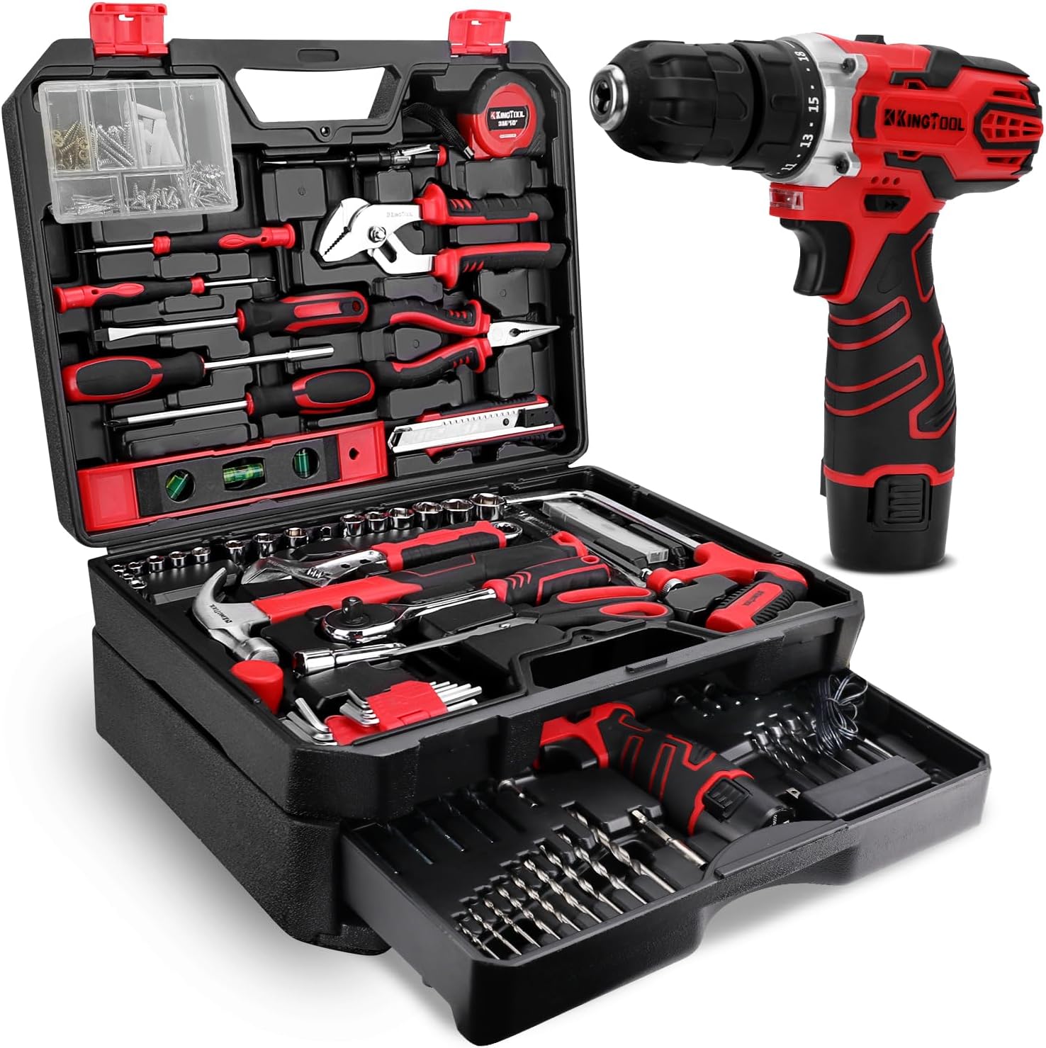 KingTool 276-Piece Tool Set Kit with 12V Cordless Power Drill