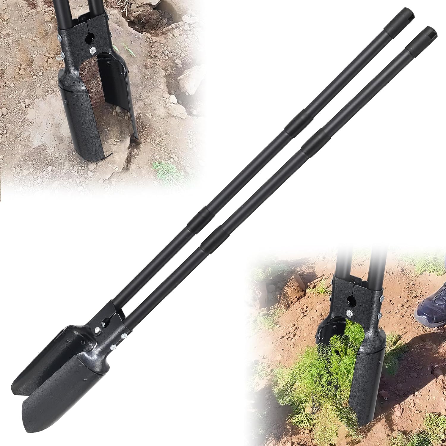 Heavy Duty Post Hole Digger with 55 Inch Handle, Dual Sharp Blades