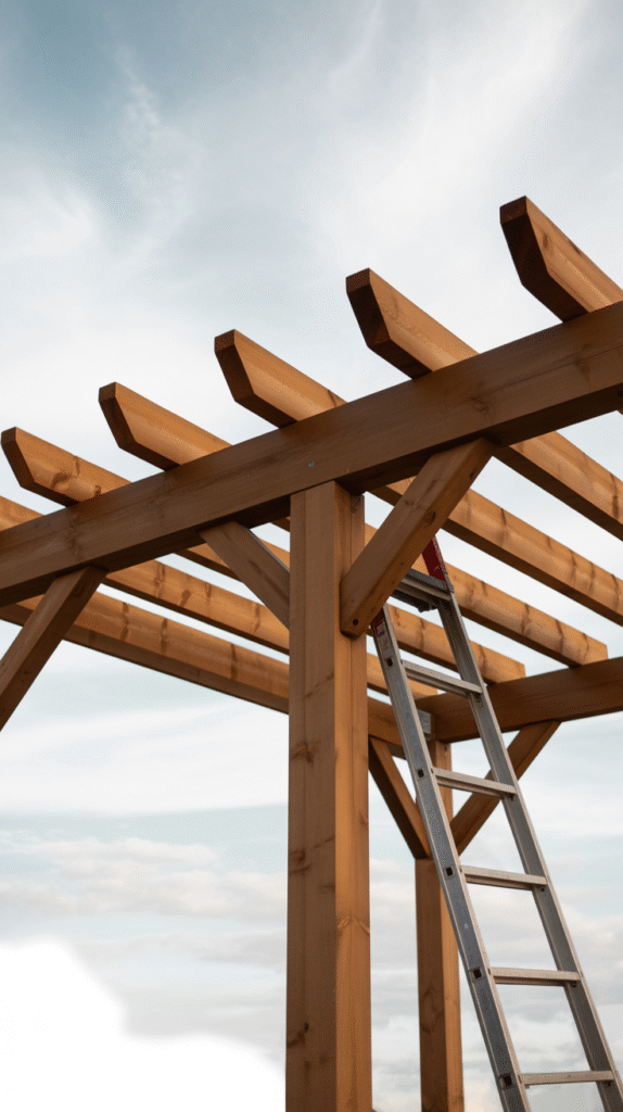 Evenly spaced rafters completing a pergola's signature overhead look