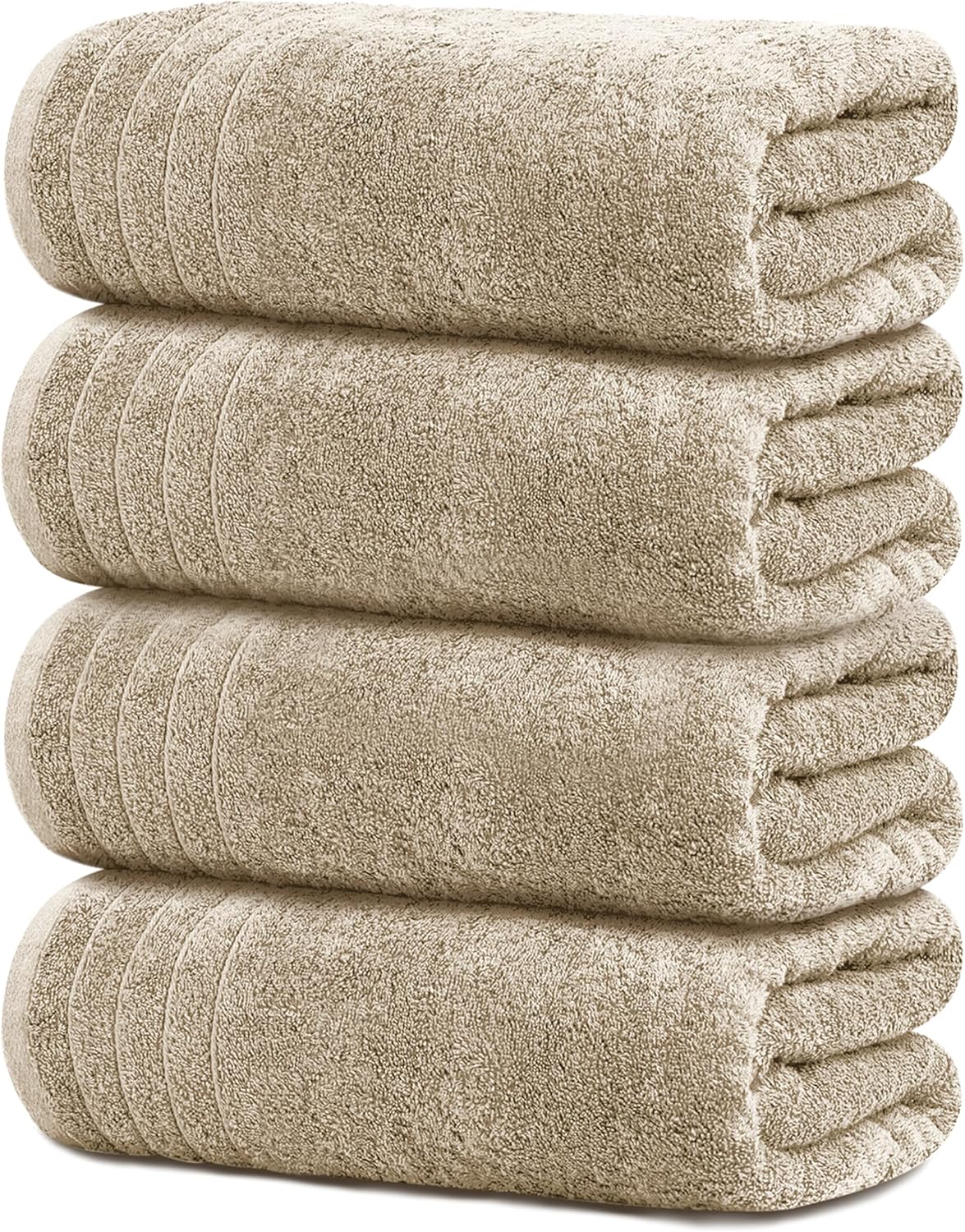 Tens Towels Extra Large Bath Towels, 30 x 60 Inch, Beige, 4 Piece