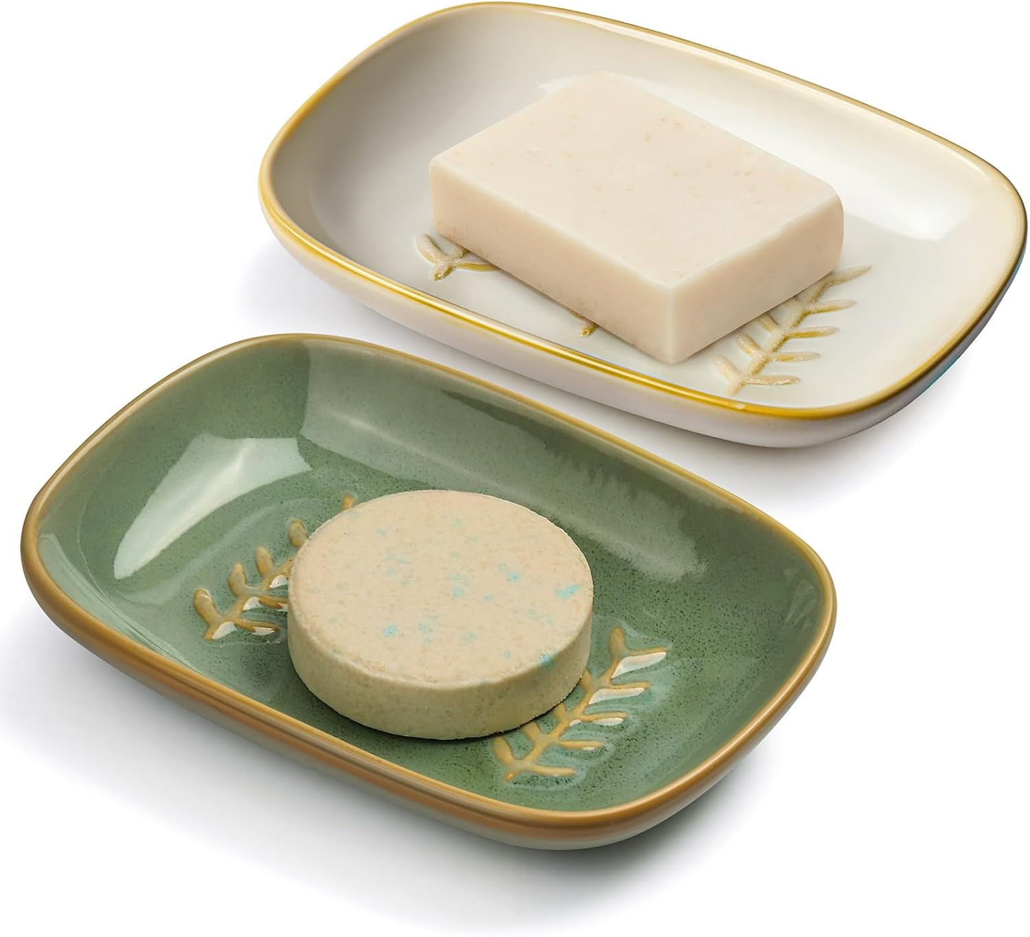 Ceramic Soap Dishes, 2 Pack, Decorative Soap Holders for Bar Soap