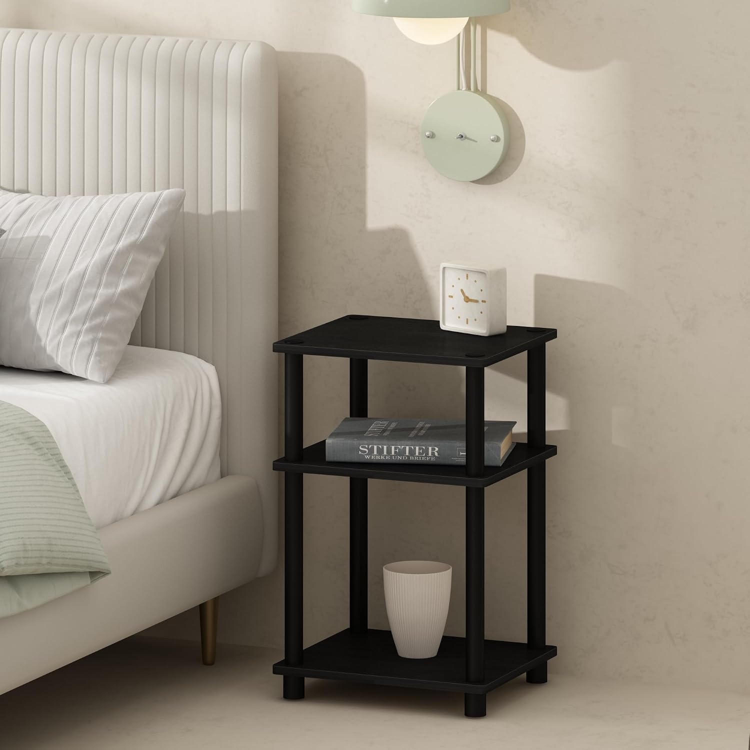 Furinno JUST Toolless 3-Tier Nightstand with Open Storage, Americano