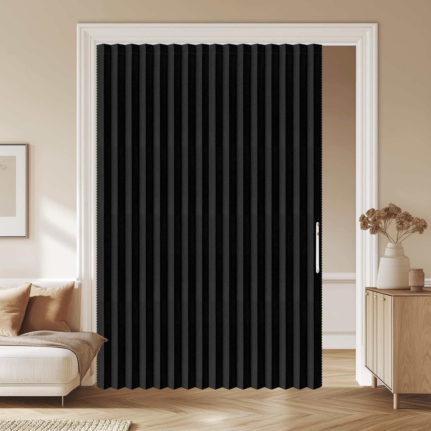 AJAZZ 100% Blackout Sliding Door Curtains for Doorways, Magnetic