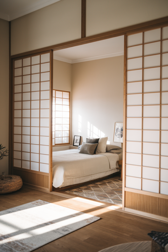 Sliding doors saving space with authentic Japandi character
