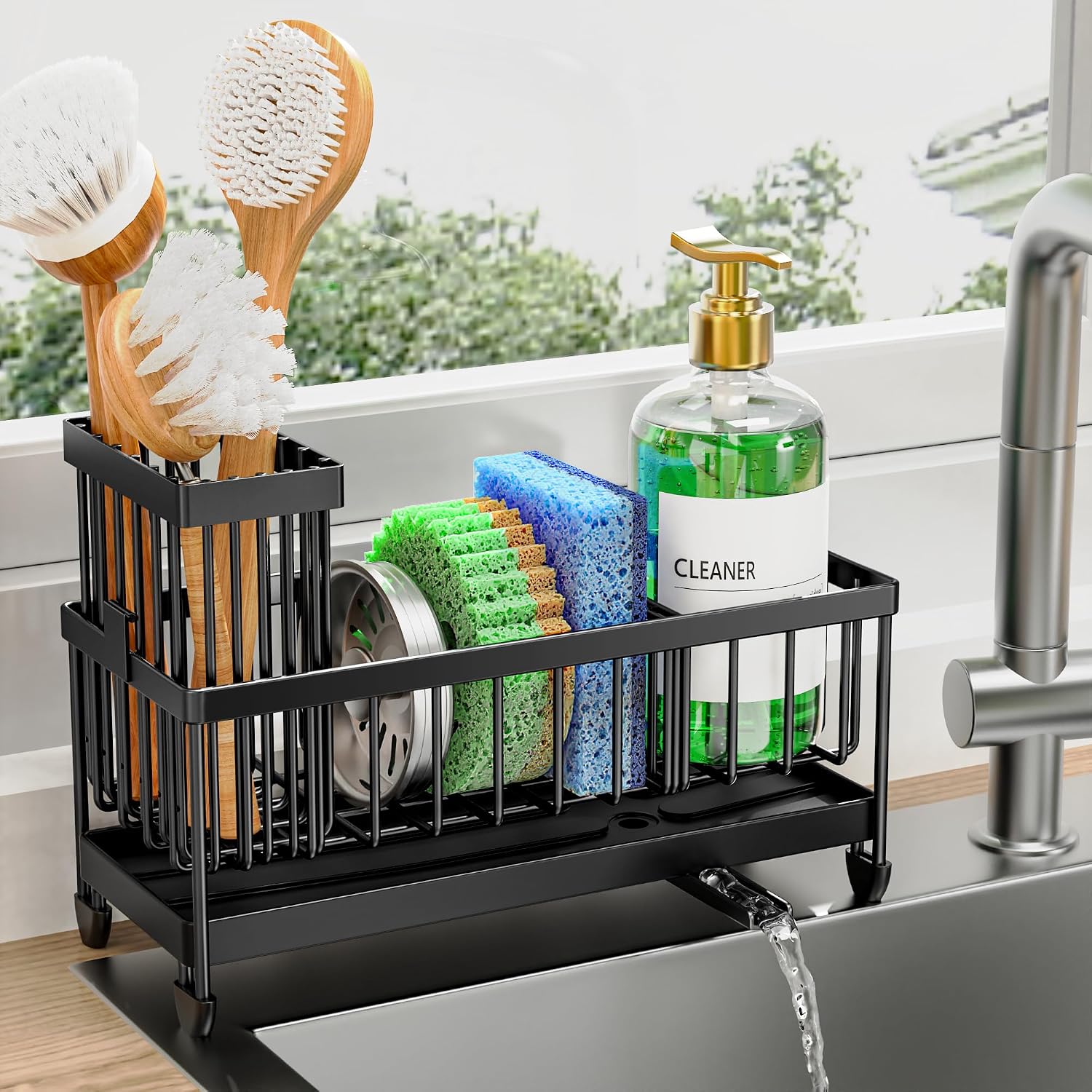 Cisily Sponge Holder for Kitchen Sink, Organizer with Brush Holder