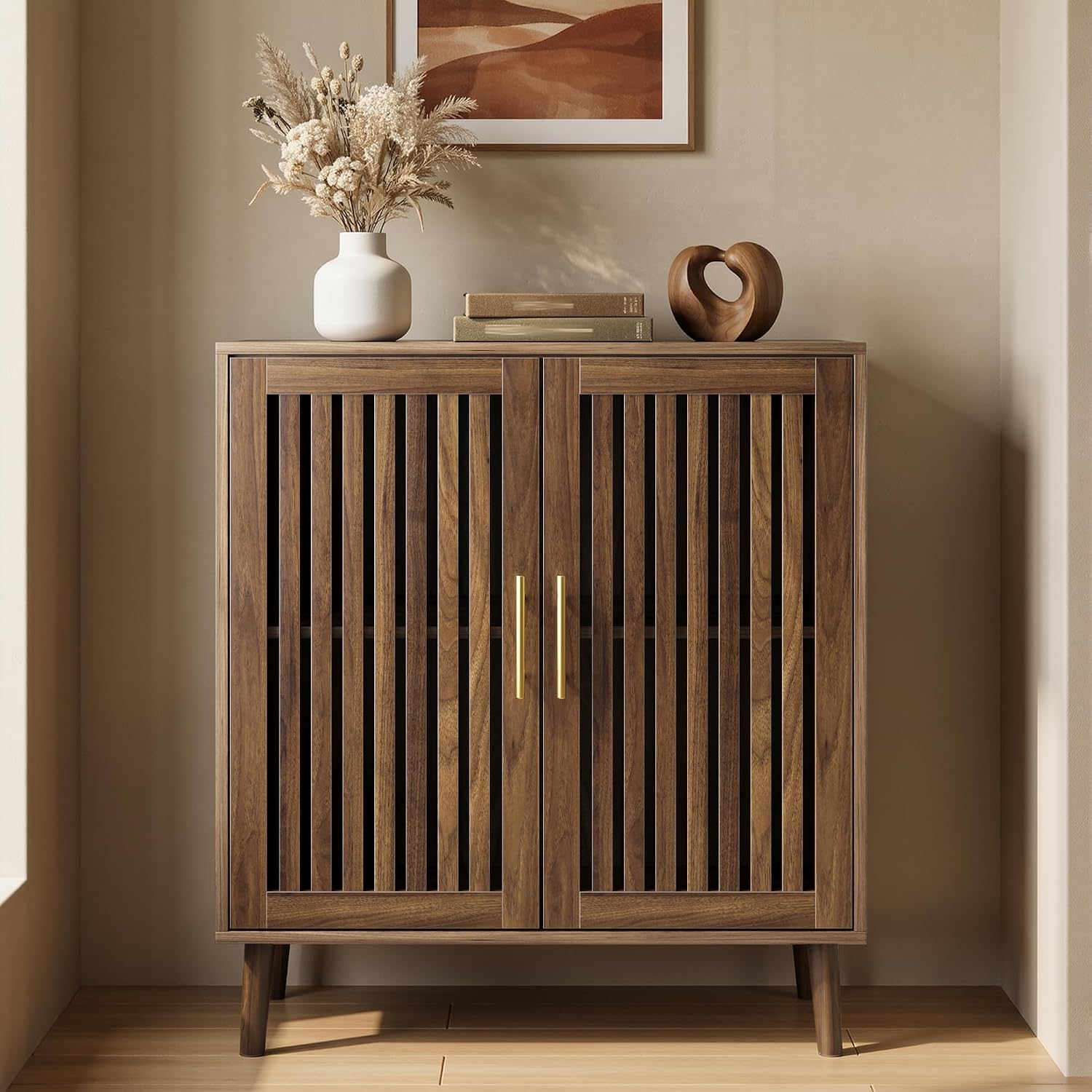 Smart FENDEE Sideboard Cabinet, 31.5 Inch, Farmhouse Buffet with Slatted Doors