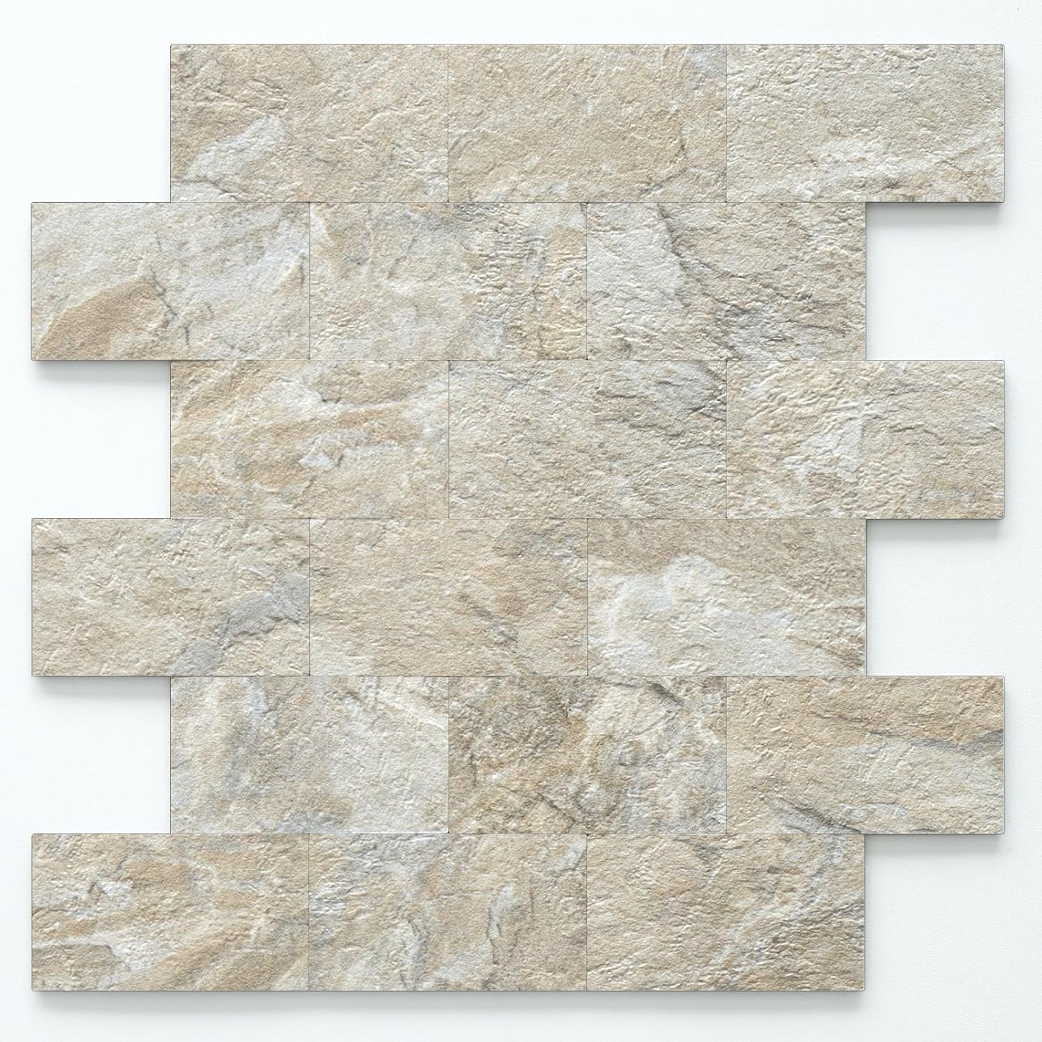DICOFUN Sandstone Peel and Stick Backsplash Wall Tiles, 10 Sheets, 12 x 12 Inch