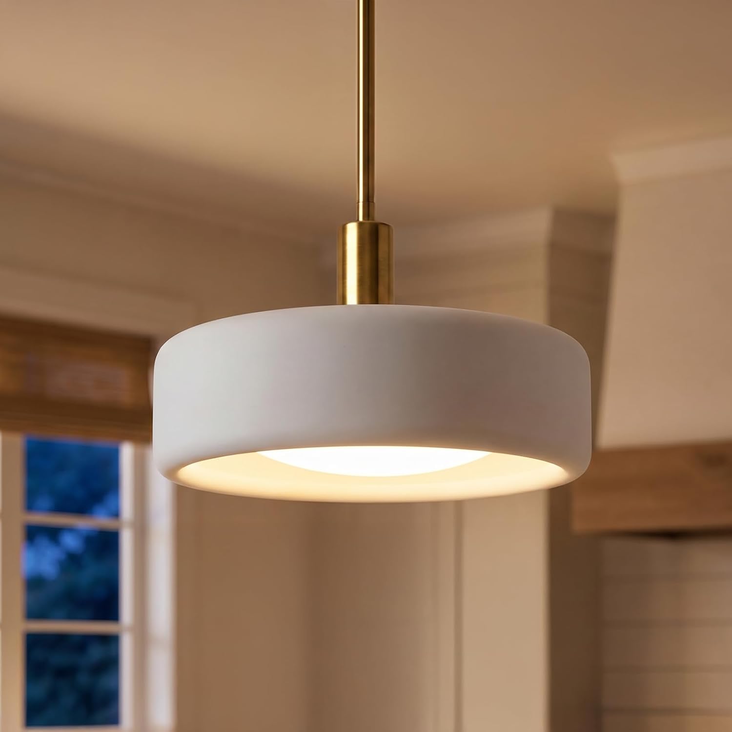 Modern White Ceramic Pendant Light, 14 Inch, Minimalist Round