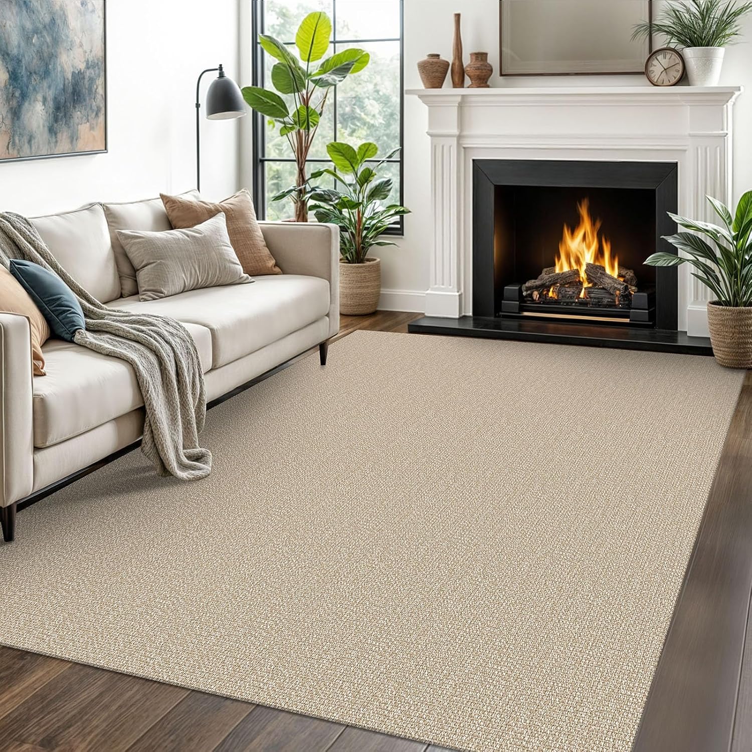 EARTHALL Washable Non-Slip Area Rug, 5 x 7 Ft, Sand Beige