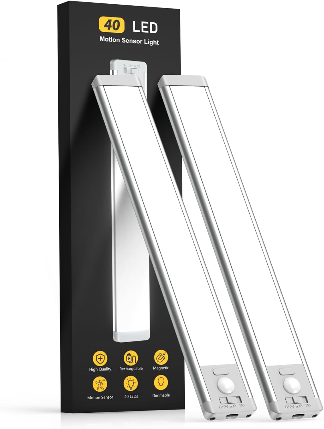 MCGOR 10 Inch Under Cabinet Lighting, 2 Pack, Rechargeable Motion Sensor