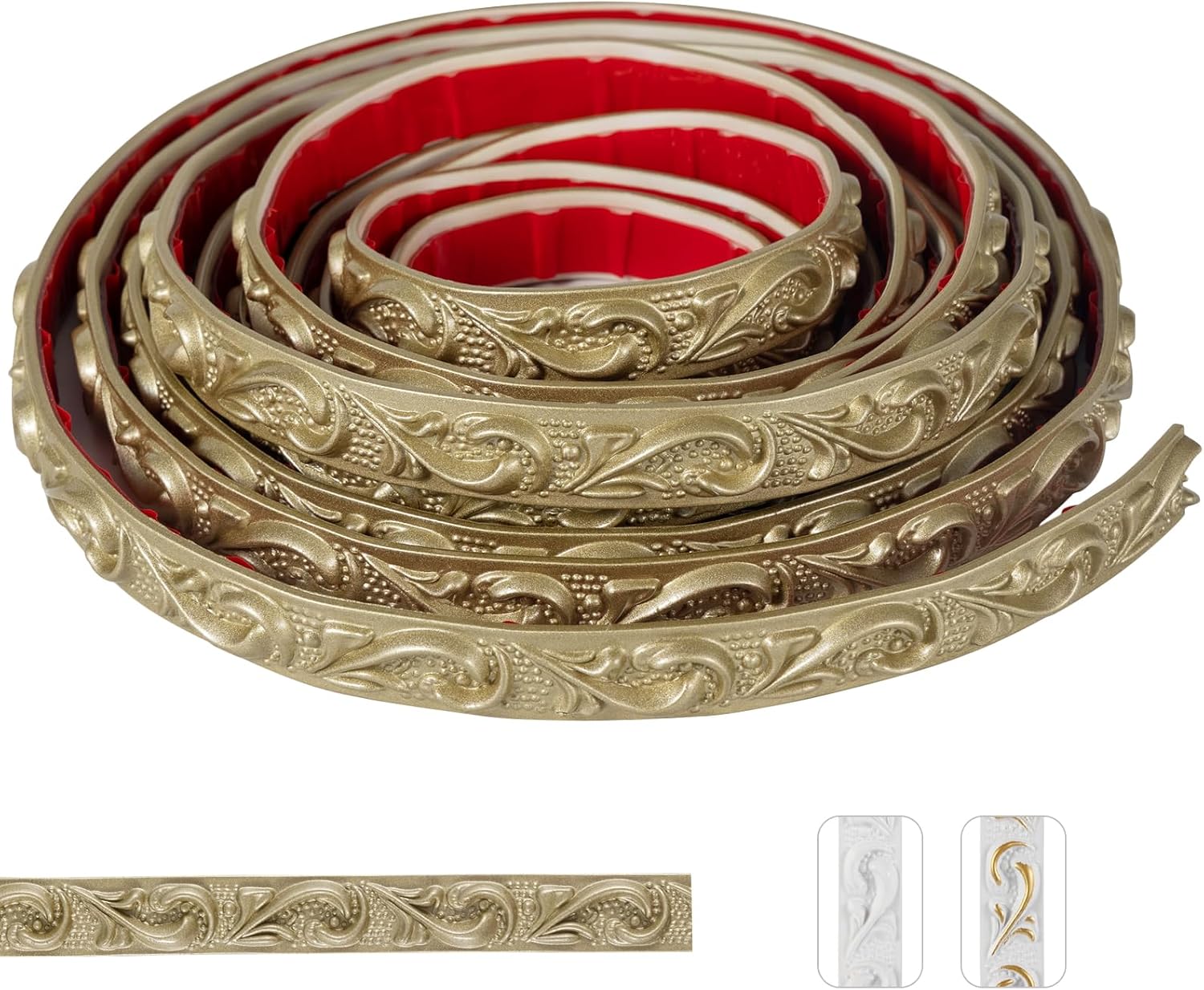 Champagne Gold Crown Molding Trim, Peel and Stick, 3D Floral, 16.4 Ft