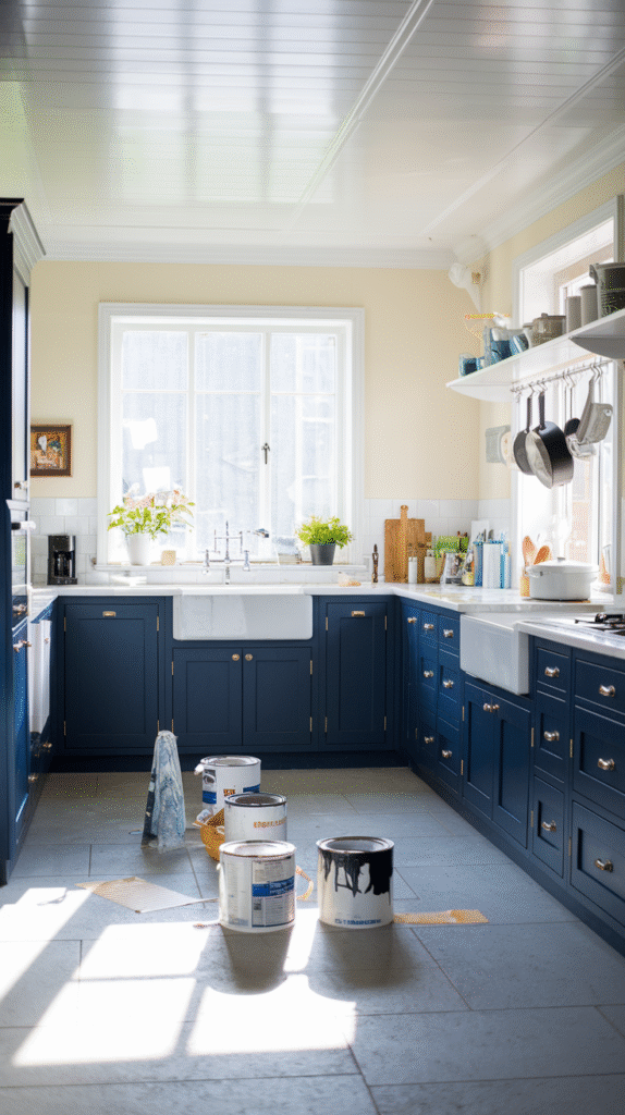 Freshly painted kitchen cabinets transforming the whole room