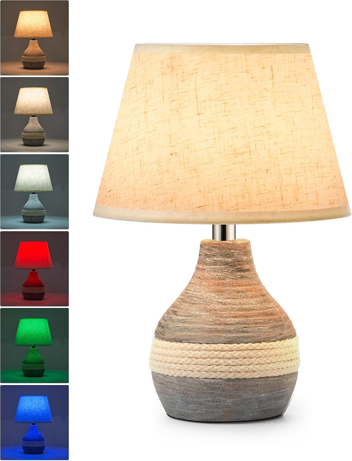 UMEXUS 10" Small Ceramic Cordless Table Lamp, Rechargeable Battery, Coastal