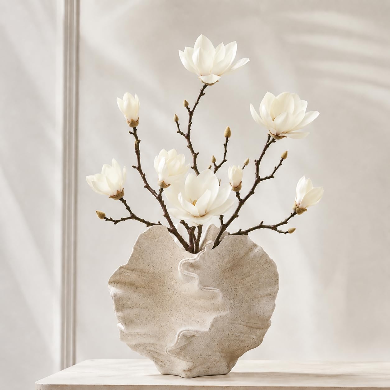 Ceramic Vase, Modern Sculptural Textured Vase, Beige Abstract Flower Vase for Home Decor, Living Room, Coffee Table, Shelf, Office, Centerpiece