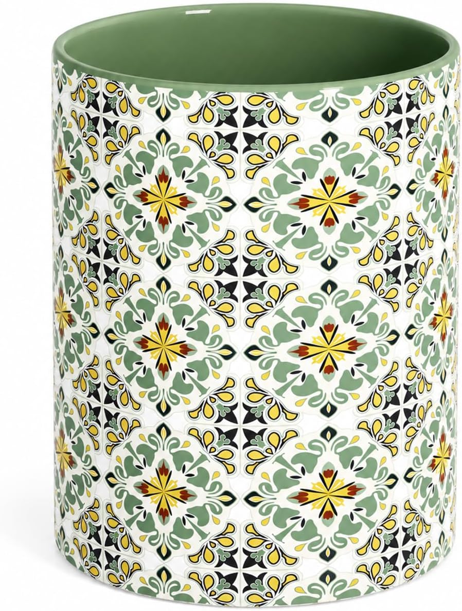 Solidith Ceramic Utensil Holder Crock for Kitchen Countertop,Green
