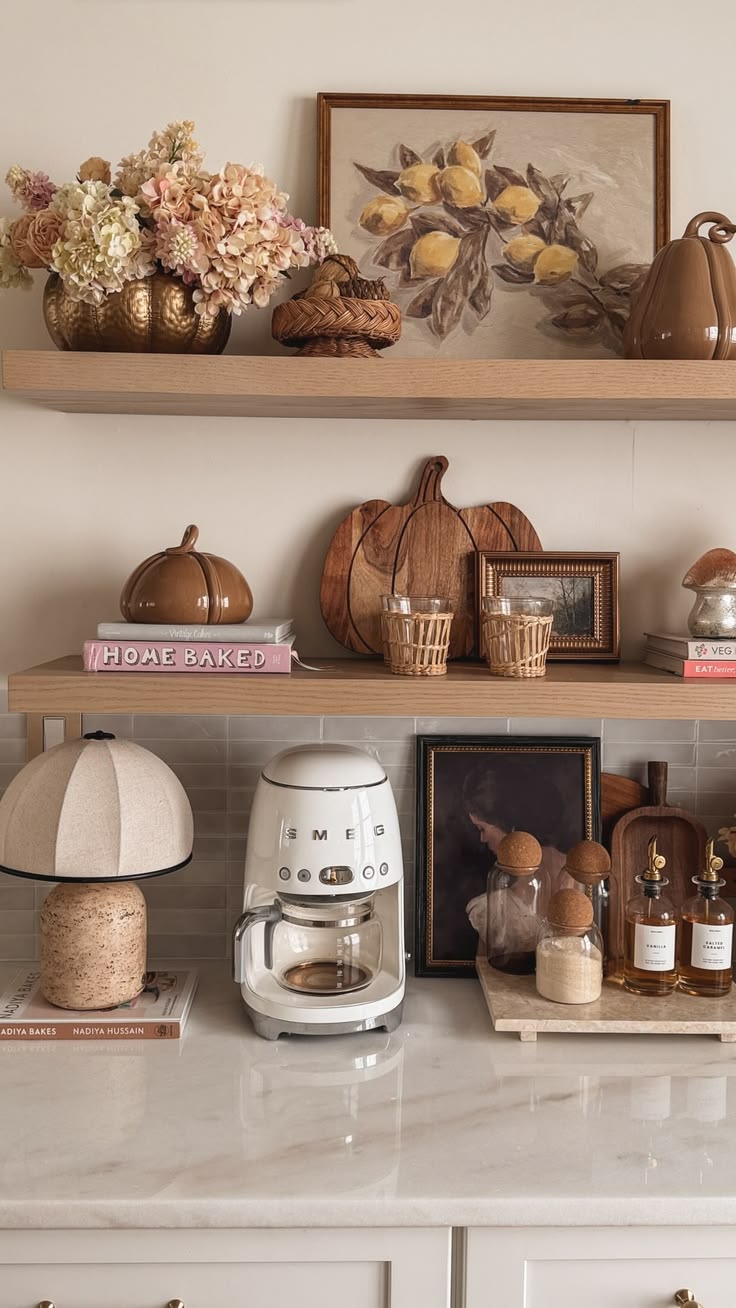 Cozy seasonal kitchen counter decor with baking touches